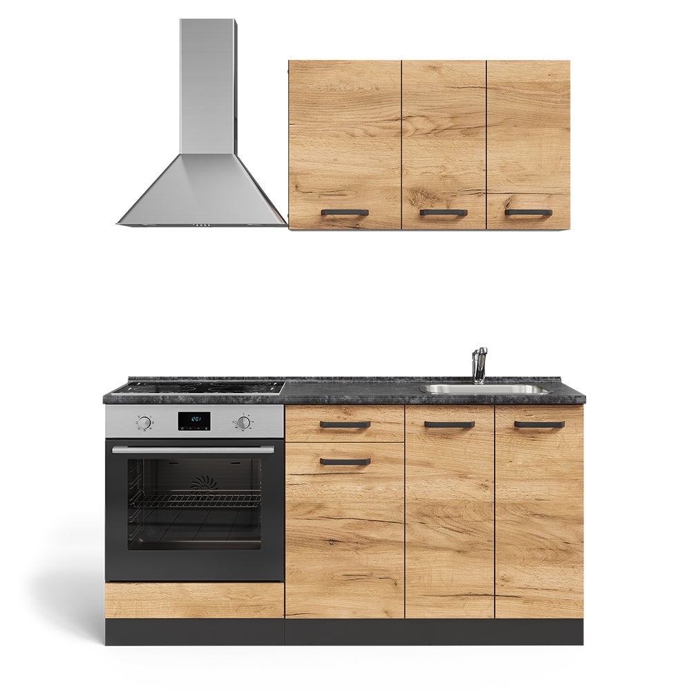 Vicco Cuisine R-Line, Blanc brillant/Chêne doré, 300cm , PT Anthracite