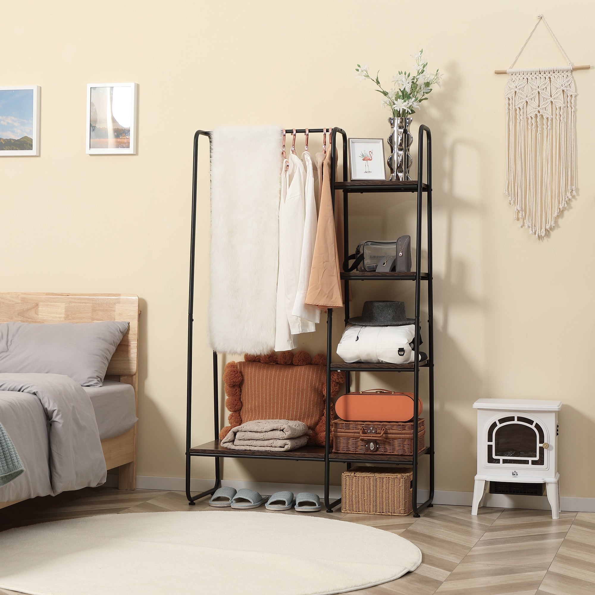 HOMCOM Porte-vêtements en bois mélaminé, noir et acier rustique 101x39x160 cm 850-214V00CF - 2