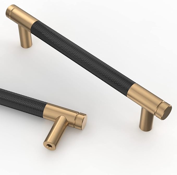 2 Sztuki Uchwyt Meblowy Kuchenny Czarno-złoty 128mm Stop Złota Uchwyty Meblowe ze Śrubami, do Biur, Szuflad, Szafek, Garderoby