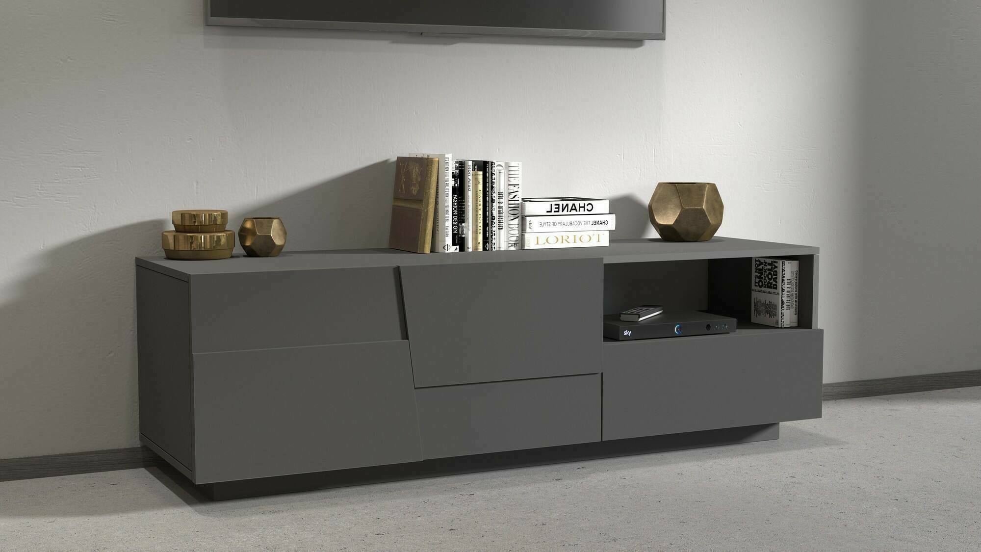 Meuble TV Vida Designs Eclipse - 2 Portes + 1 Tiroir - Éclairage LED - 130x45x35cm - Rangement Salon Moderne Noir