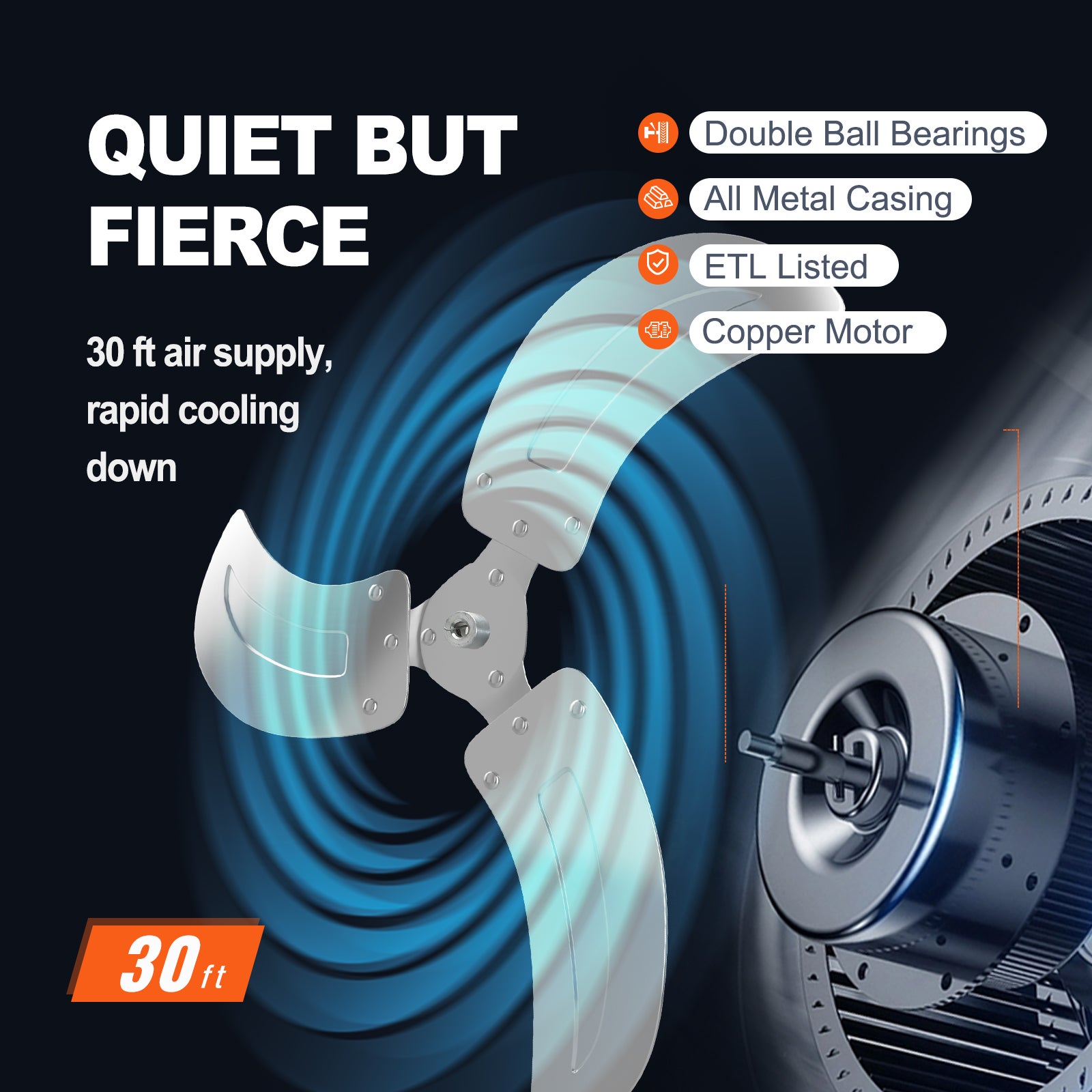 Ventilateur mural industriel, 44,45 cm, ventilateur mural oscillant 4000 CFM, 3 vitesses, ventilateur commercial résidentiel pour serre, noir VEVOR - 5