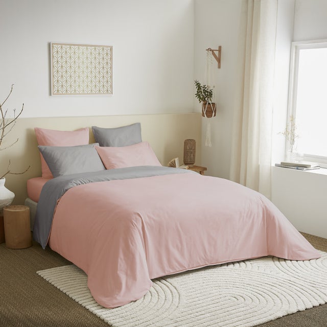 Pack complet 6 pièces Rose/Gris réversible housse de couette pour lit 160 x 200 cm