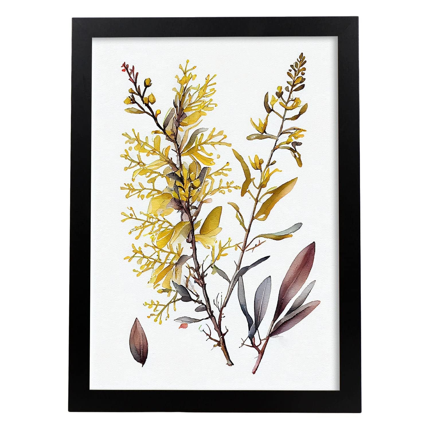 Nacnic poster de forsythia estilo nórdico ilustraciones de botánica con flores y plantas en acuarela diseño moderno y modelo 1 a3 con marco negro