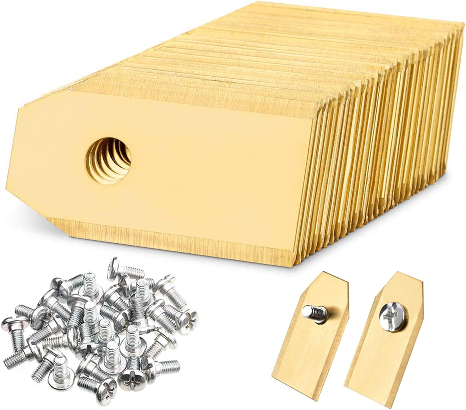 Ostrza zamienne tytanowe [60 sztuk] do podkaszarek Husqvarna, ostrza ze stali nierdzewnej 35x18x0,75 mm, części zamienne ze śrubami.