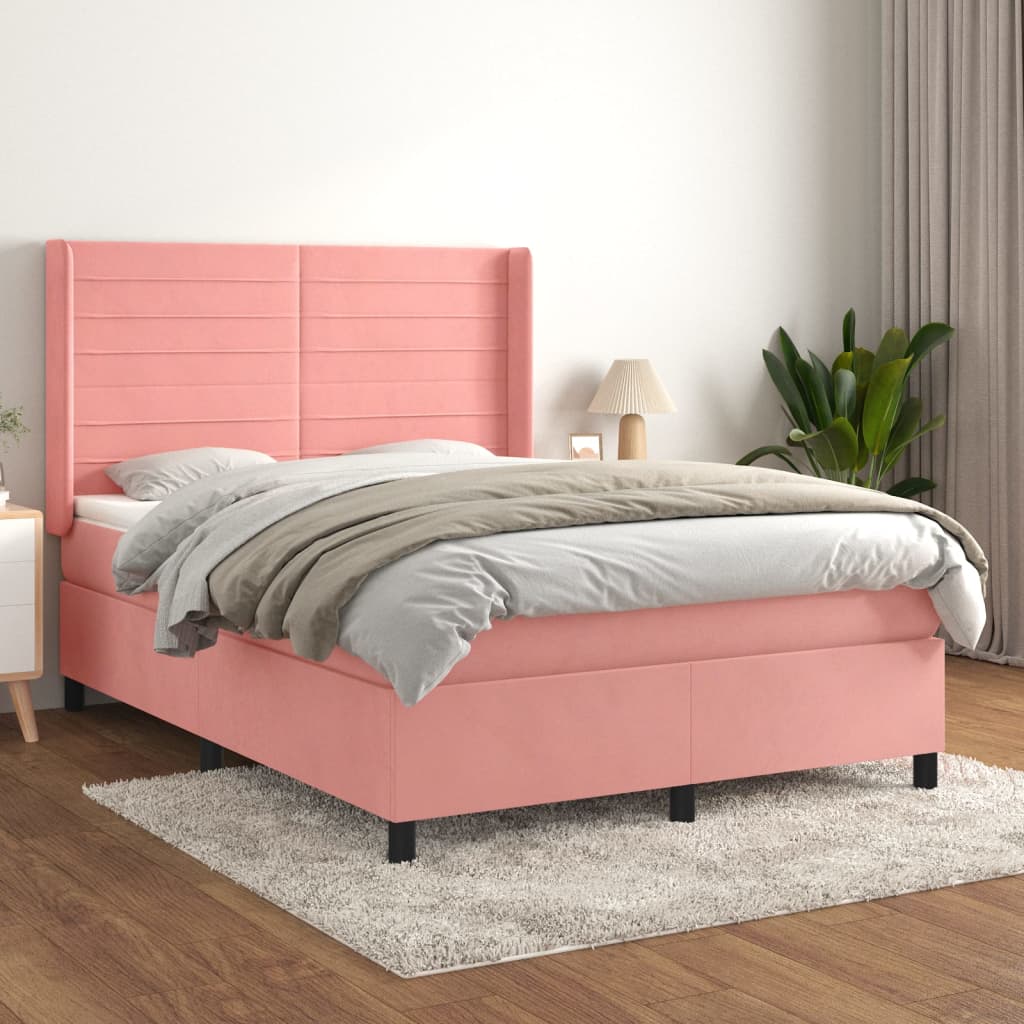 Cama con somier y colchón Rosa 140x200 cm Terciopelo | Leroy Merlin