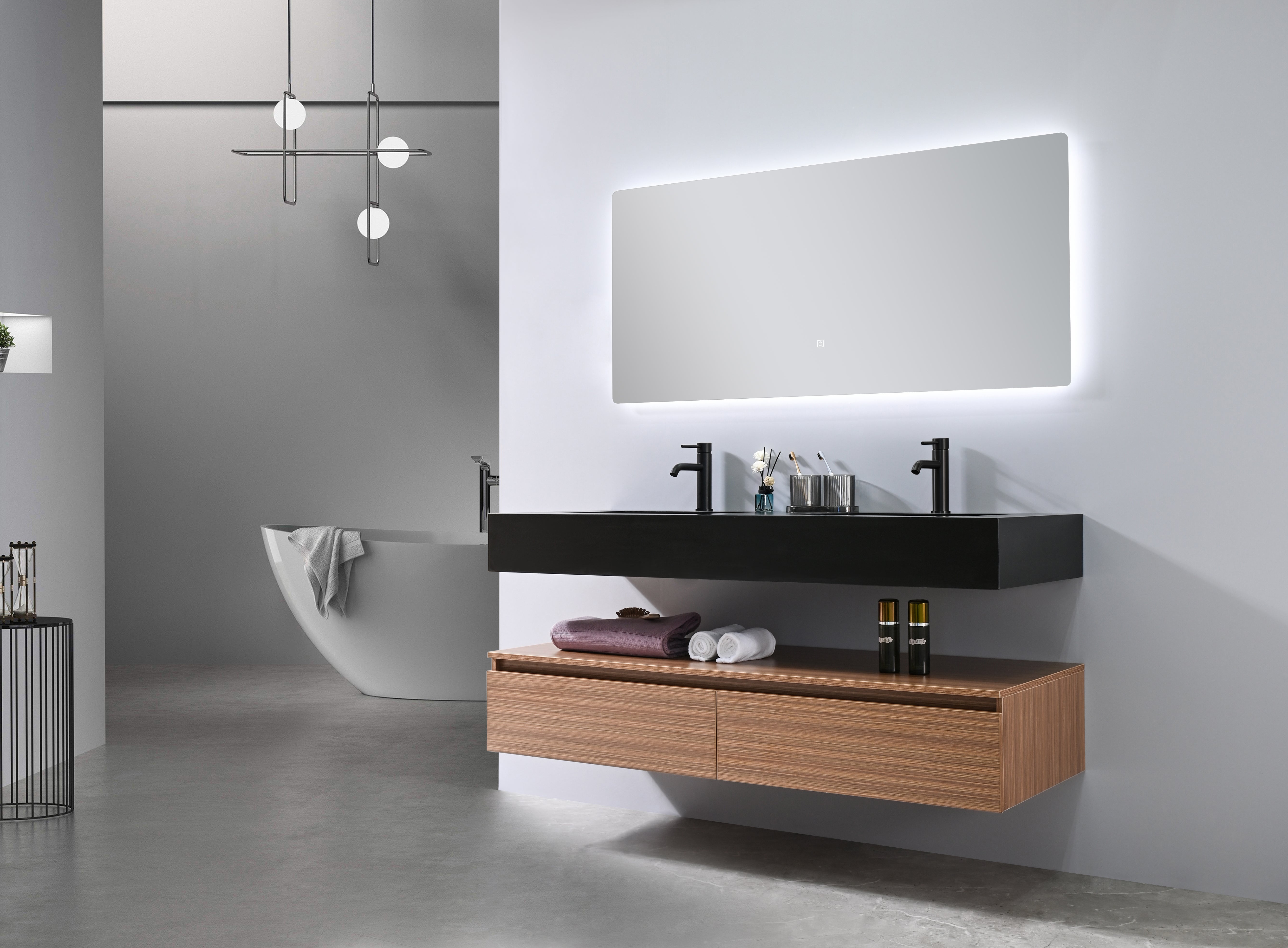 LuxuryBain- Meuble de salle de bain double vasque bois et noir avec