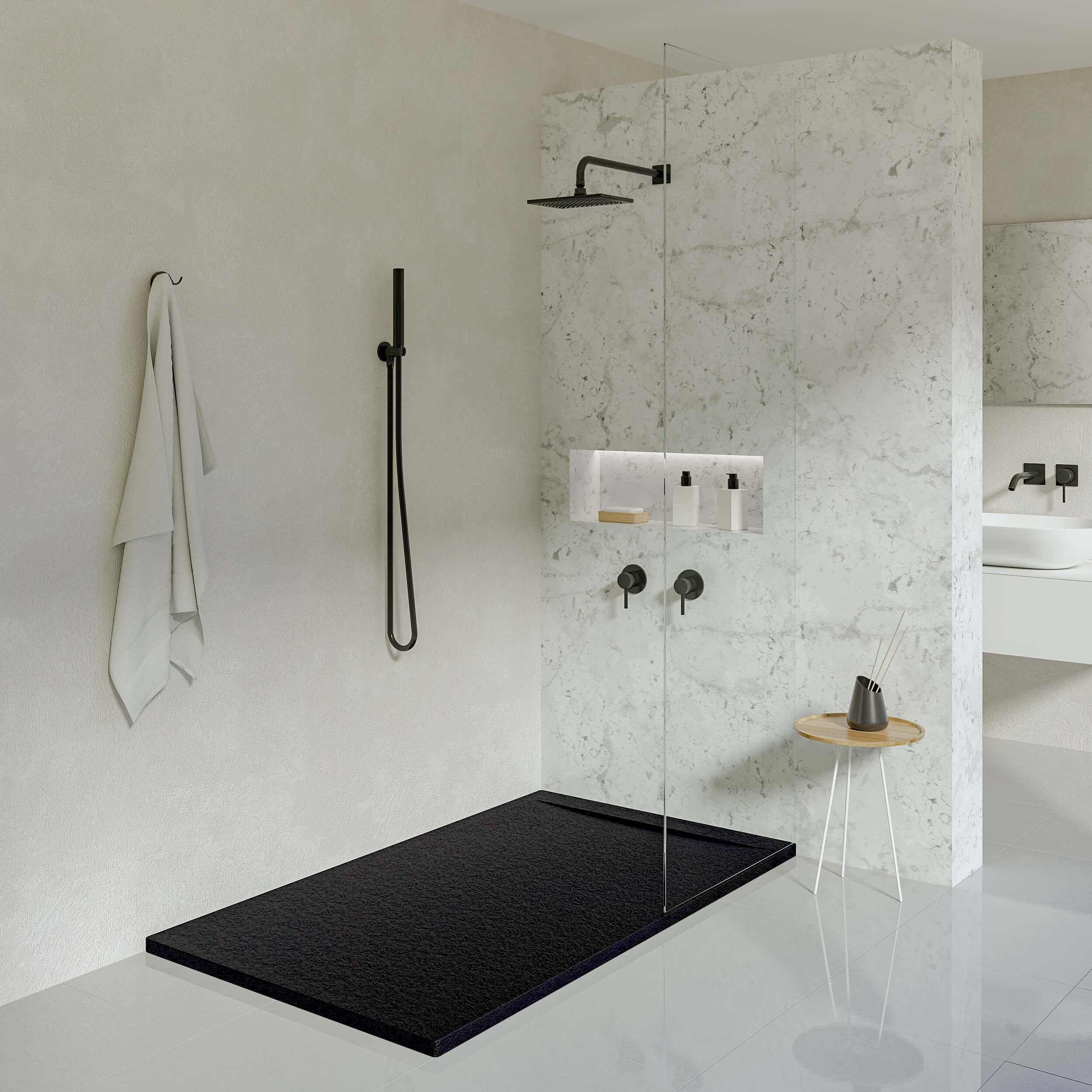 Receveur de douche en résine Liena 80x140 noir RAL 9005 avec siphon ...