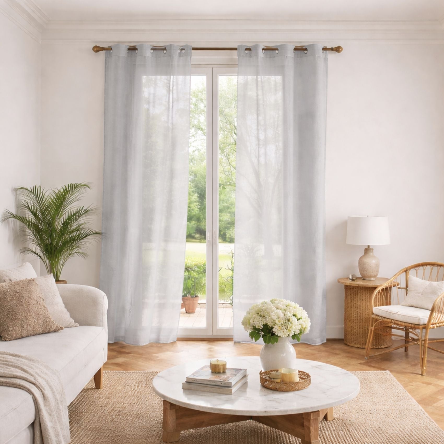 Voilage poly-lin uni fluide - Gris clair - 140x240 cm - Polyester - 3
