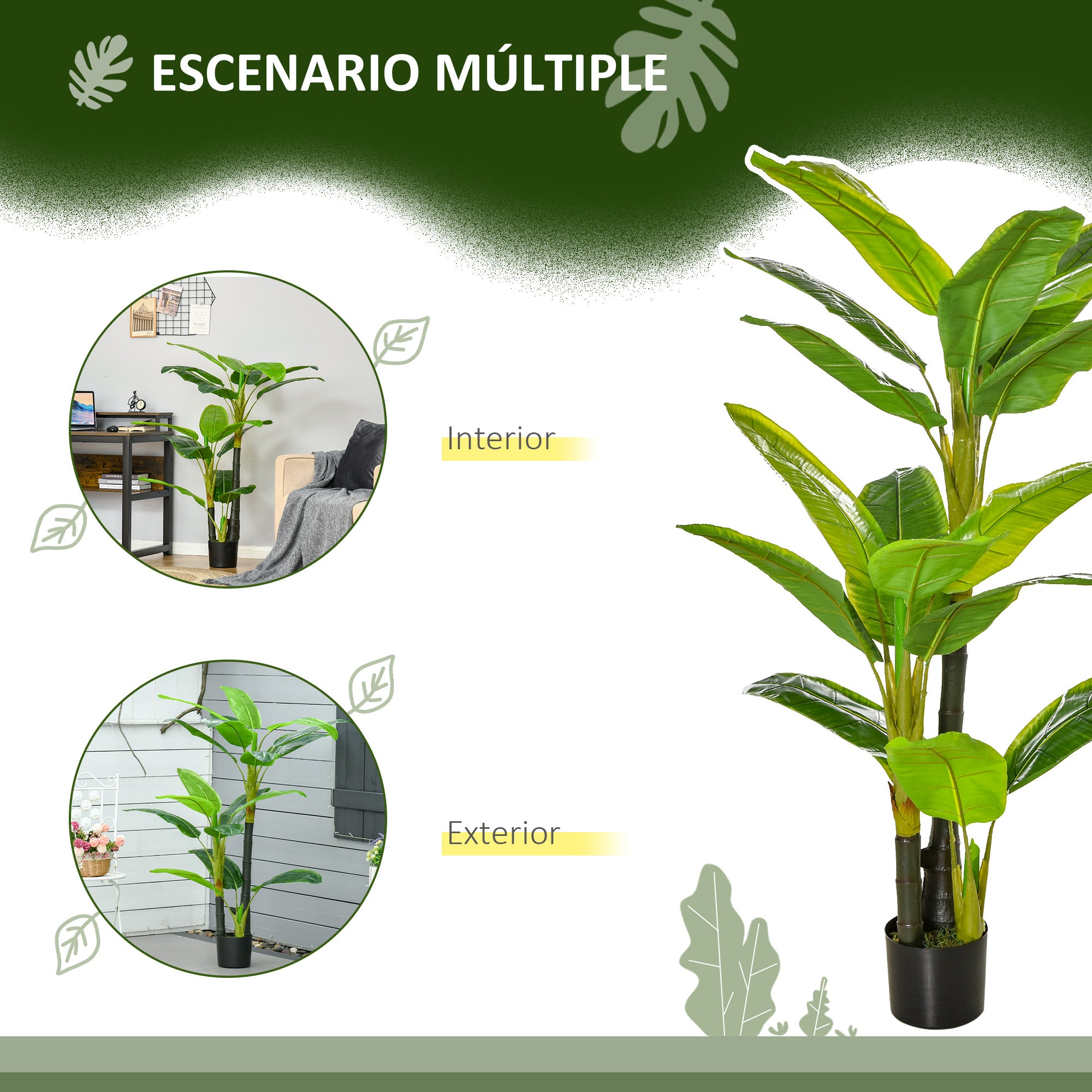 Bananier artificiel de 150 cm avec pot et 18 feuilles, plante artificielle pour la décoration intérieure (terrasse, jardin, salon), vert - 7