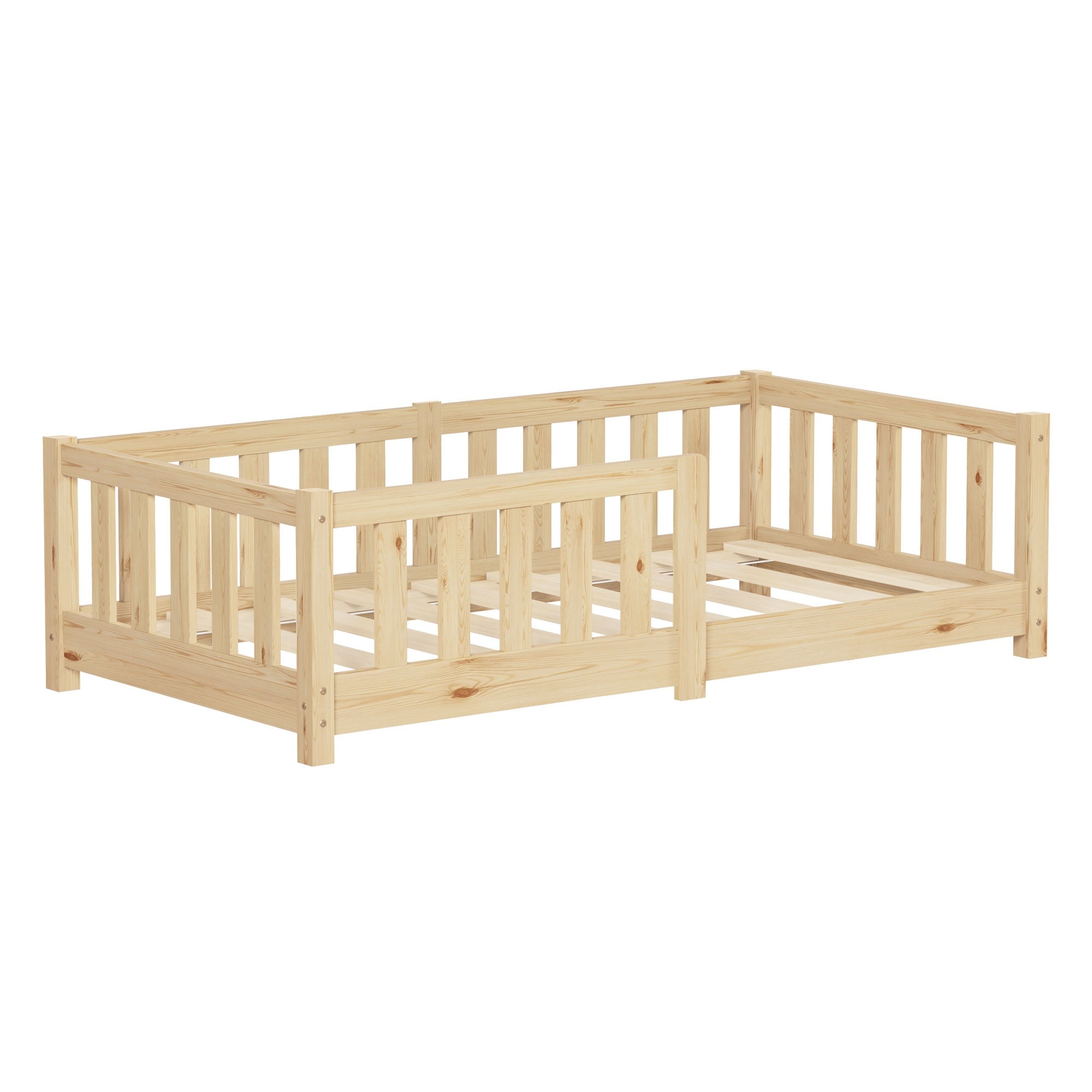 ML-Design łóżeczko dziecięce Montessori 70x140 cm naturalne podłogowe drewniane z solidnym stelażem i ochroną przed wypadnięciem komfortowe dla dzieci