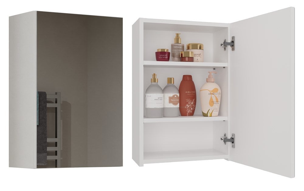 TONNI - Armoire de toilette murale 1 porte - Meuble SDB avec miroir - Dimensions 40x22x60 cm - Rangement Salle de bain - Blanc - 2