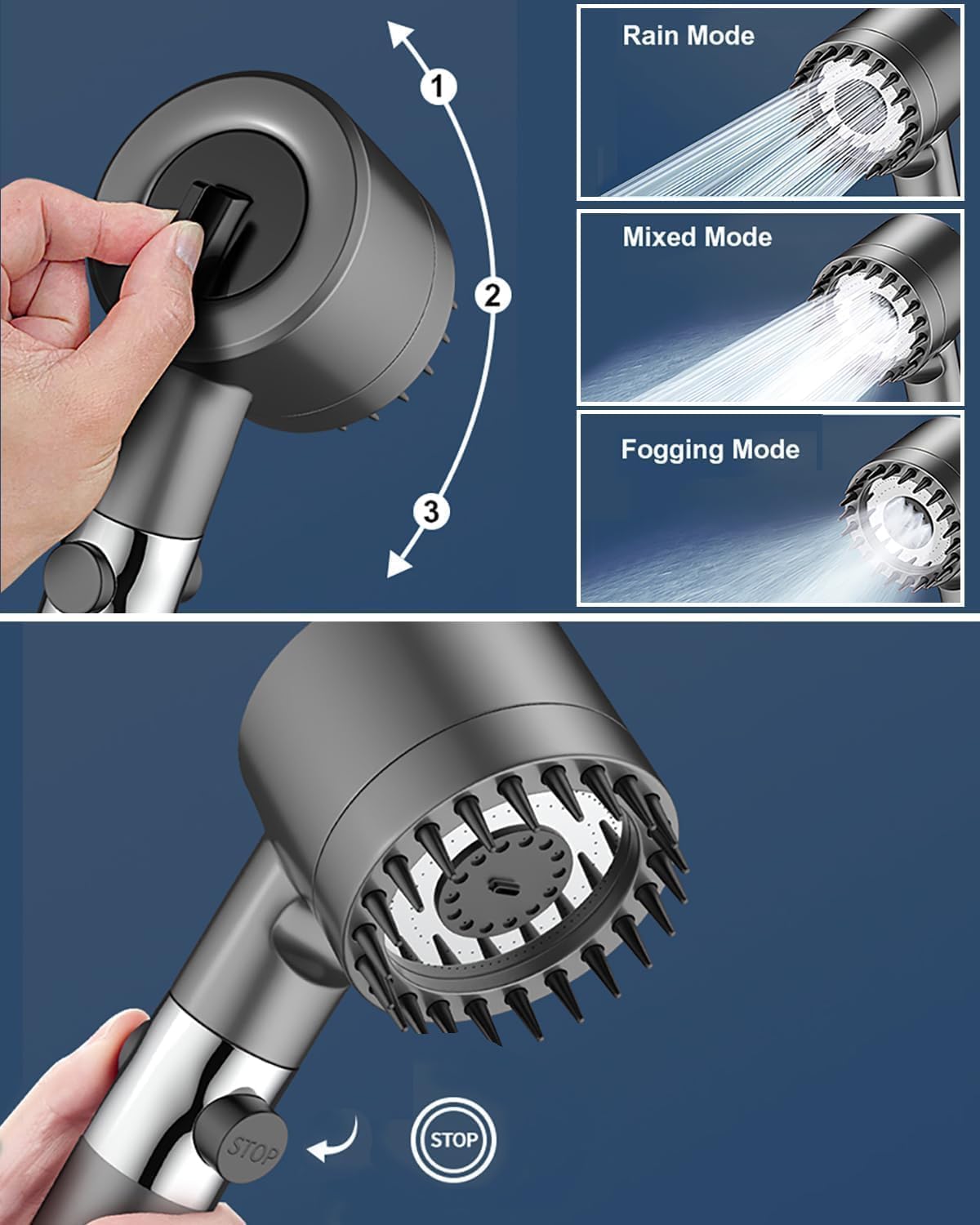 Soffione doccia + tubo doccia flessibile da 2 m, soffione doccia con