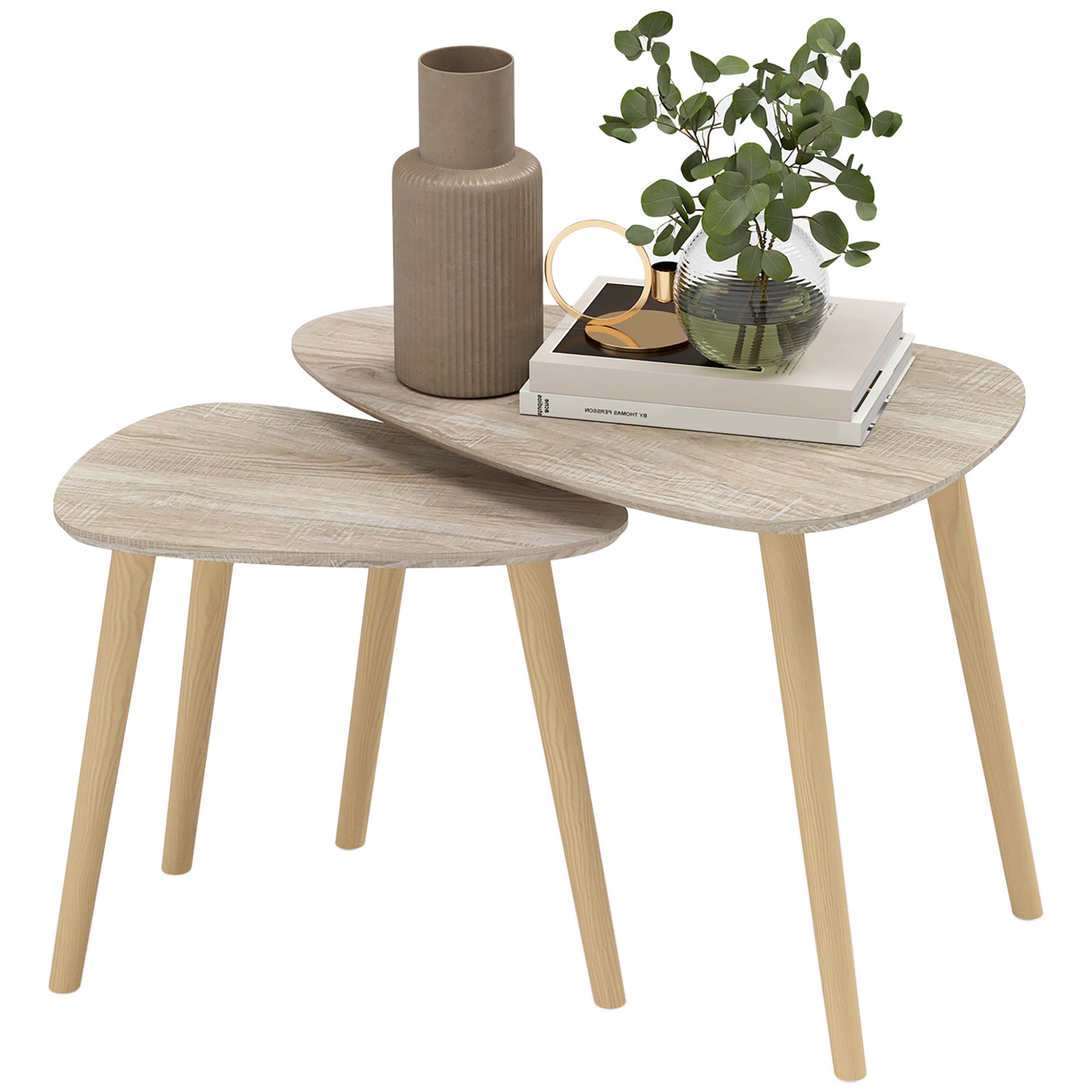 Lot de 2 tables basses gigognes design scandinave pieds en bois et ...