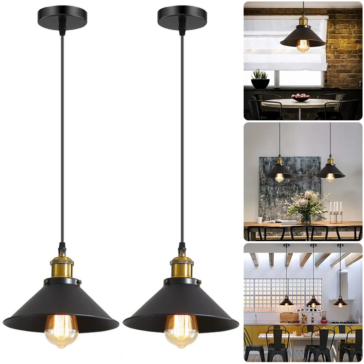 Zestaw 2 lamp industrialnych, metalowe lampy wiszące, lampy sufitowe, lampy wiszące z żarówką, ciepłe światło 3000 K, regulowana wysokość, φ22 cm