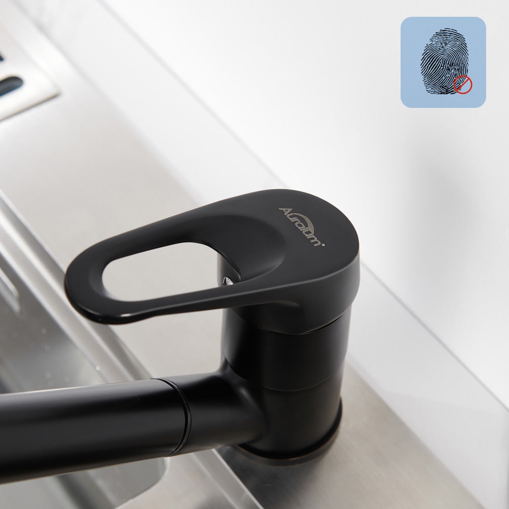 Mitigeur de Cuisine Noir avec Douchette Extractible 2 Jets Robinet Évier à 360° en Laiton Robinetterie avec Monotrou L'eau Froide et Chaude - 9