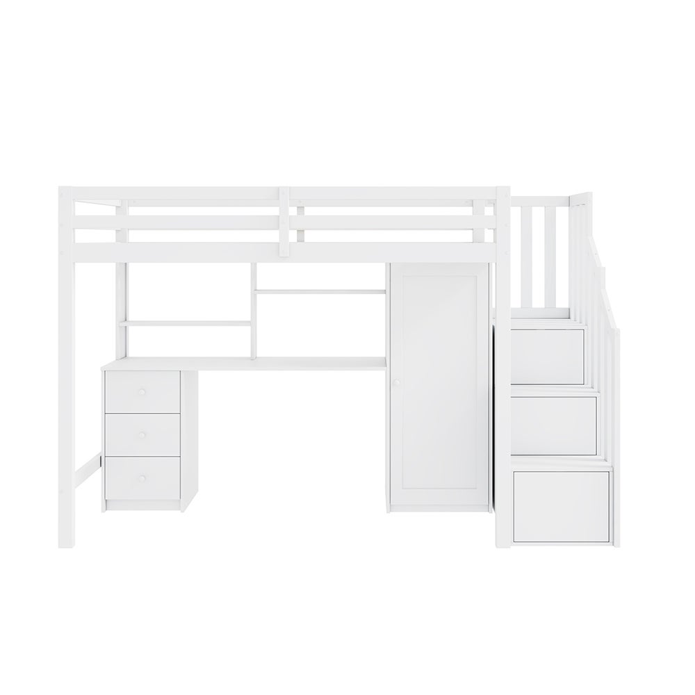 Avec bureau et armoire, escalier, lit superposé pour enfants, avec tiroirs et armoire d'escalier, 90*200 cm, blanc - 5