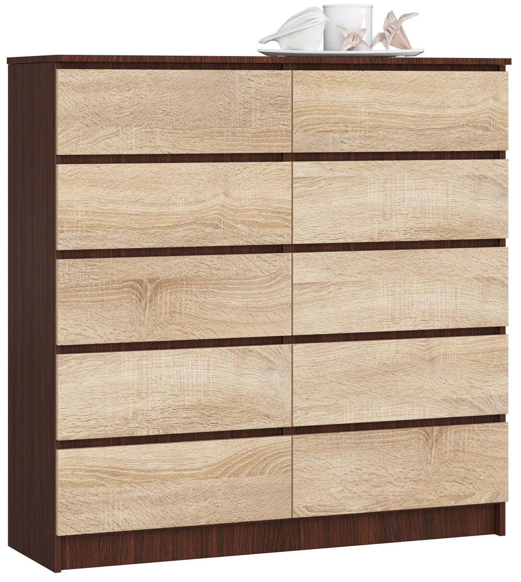 Komoda: 10 szuflad, wenge | dąb sonoma, 120 x 121 x 40 cm