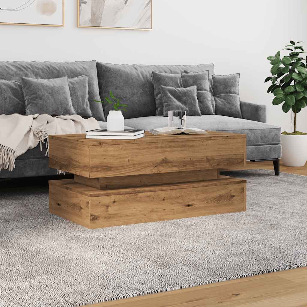 Maison Exclusive - Table basse avec lumières LED chêne artisanal 90x50x40 cm - 4