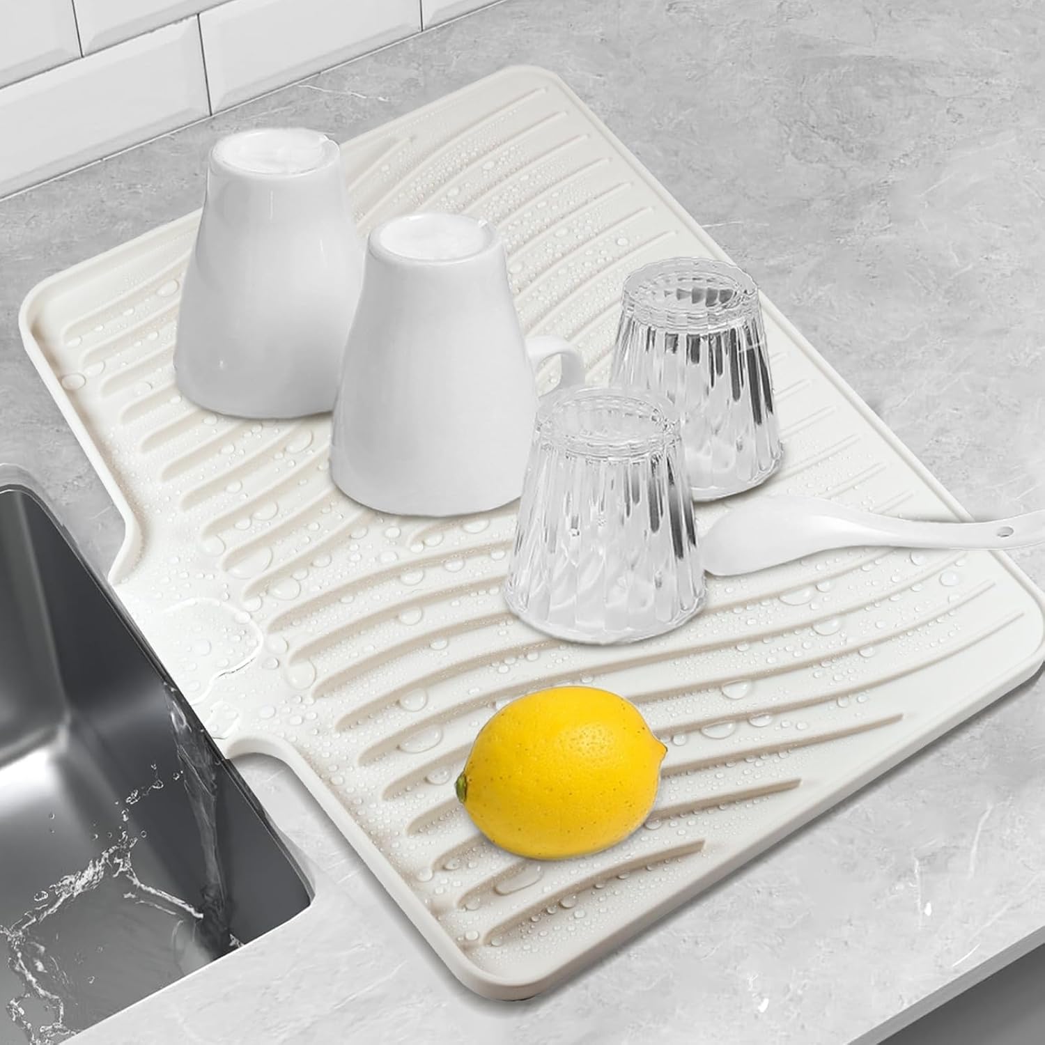 Tapis Égouttoir Vaisselle Silicone 8x60cm YEYONG - Tapis D'Évier Noir Pour Cuisine