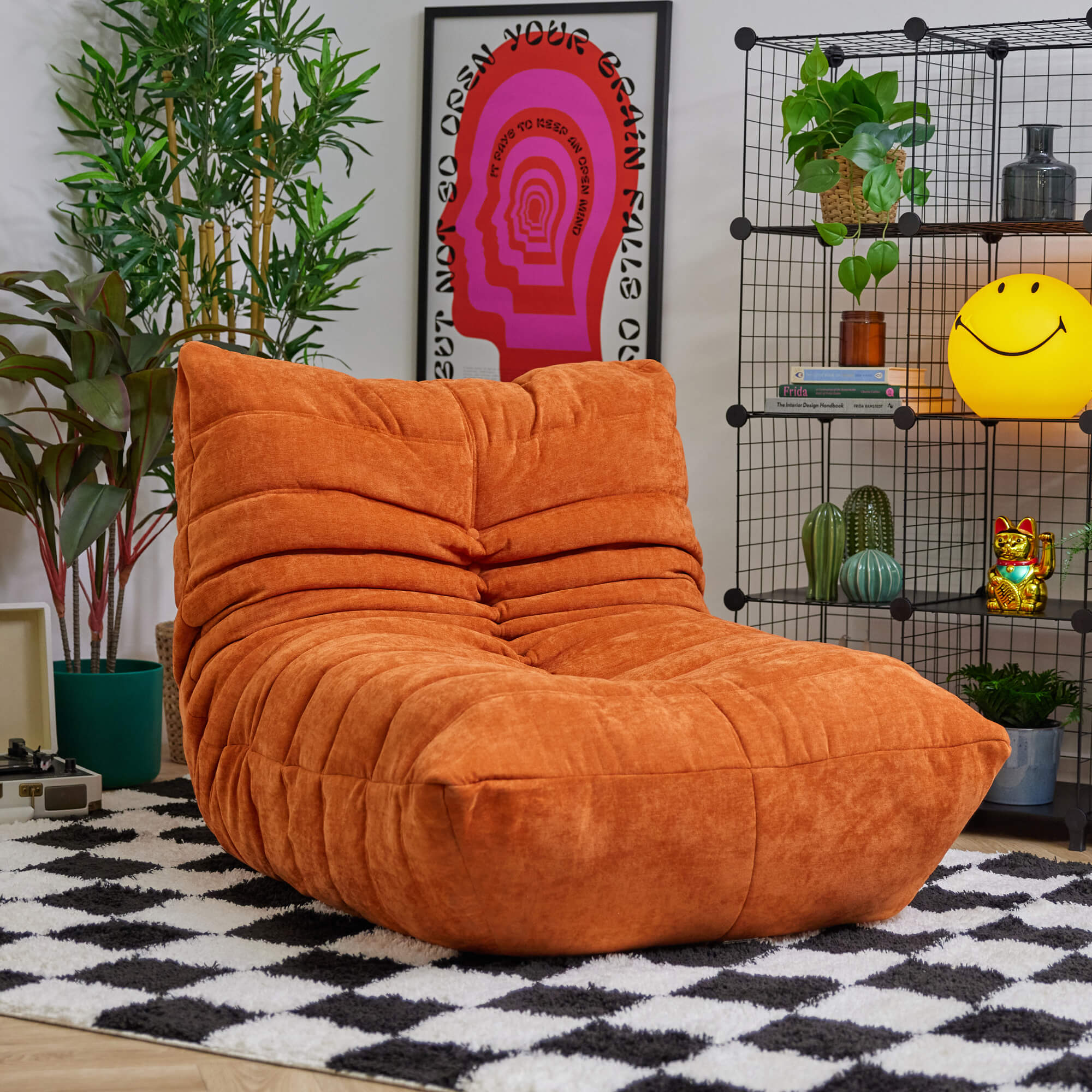 Pouf chauffeuse Icon en tissu chenille garni de mousse extensible orange Oeko-Tex® - 2