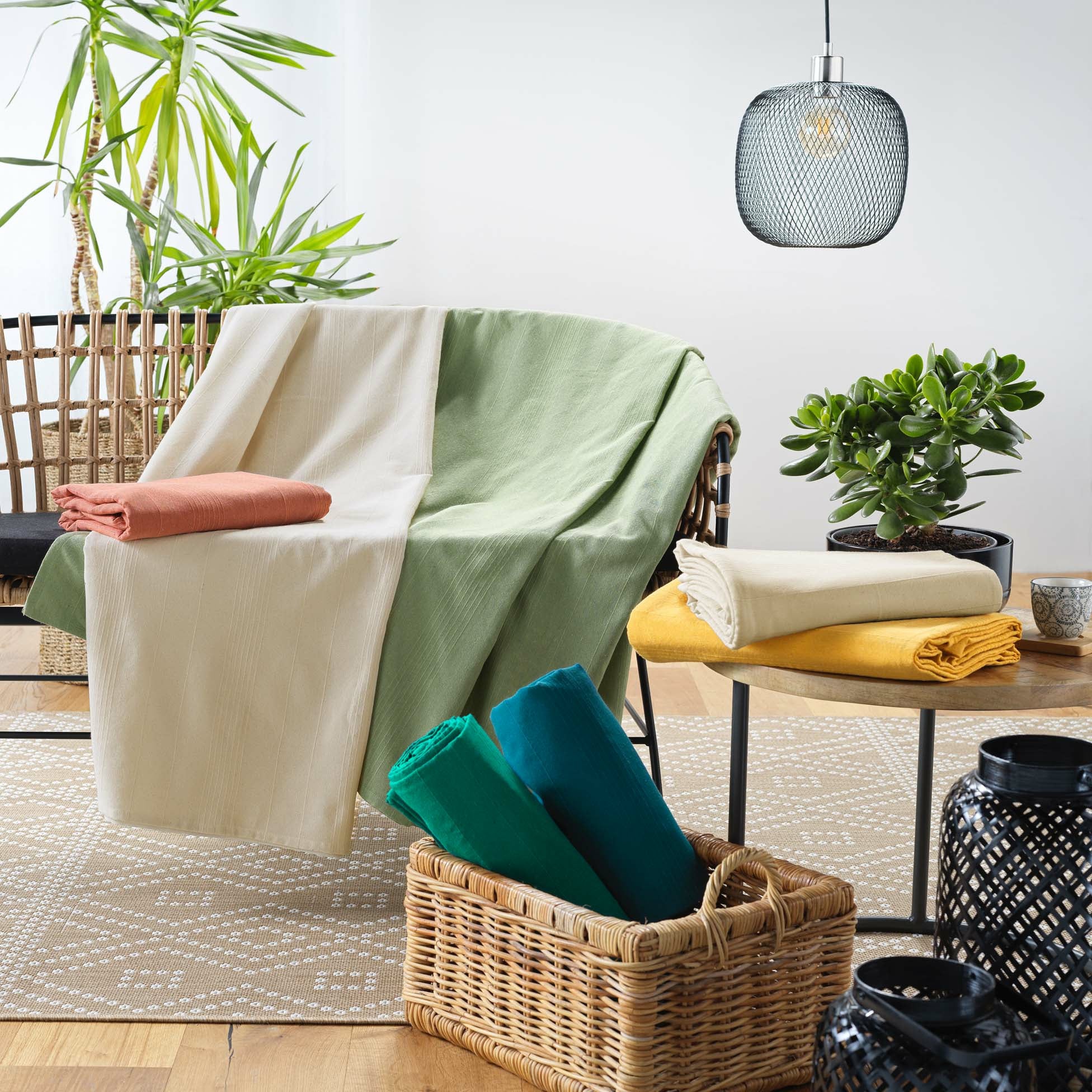 Plaid enroulable 180 x 220 cm polycoton Lucile Jaune curry - 4