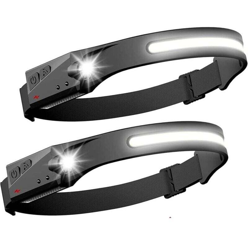 Pachet de 2 lanterne frontale LED cu senzor, lanternă frontală puternică COB XPE, 5 moduri, reîncărcabilă prin USB, lampă de alergare impermeabilă 2buc