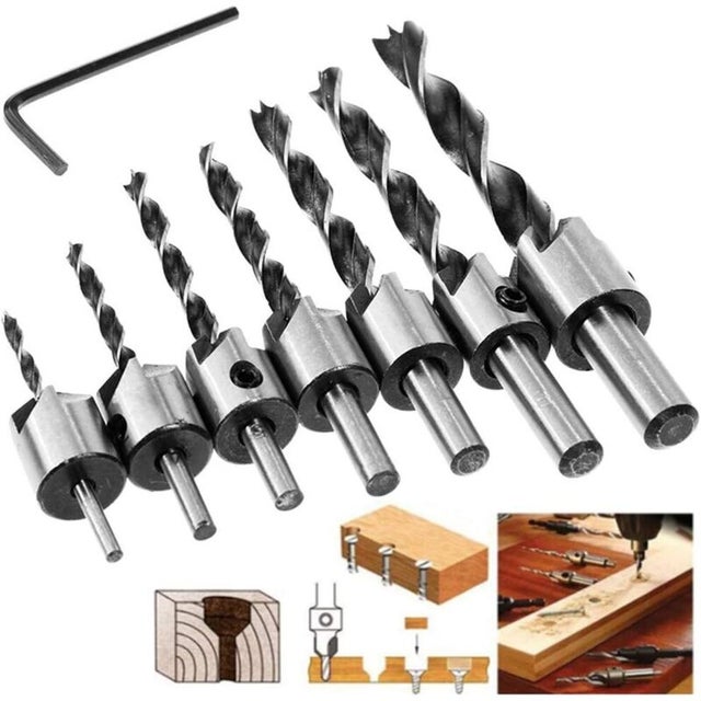 Kit de fraisage et de perçage, ensemble de 8 fraises à bois en acier rapide à 5 cannelures, forets en forme de cœur et fraises à chanfreiner (3-10 mm)