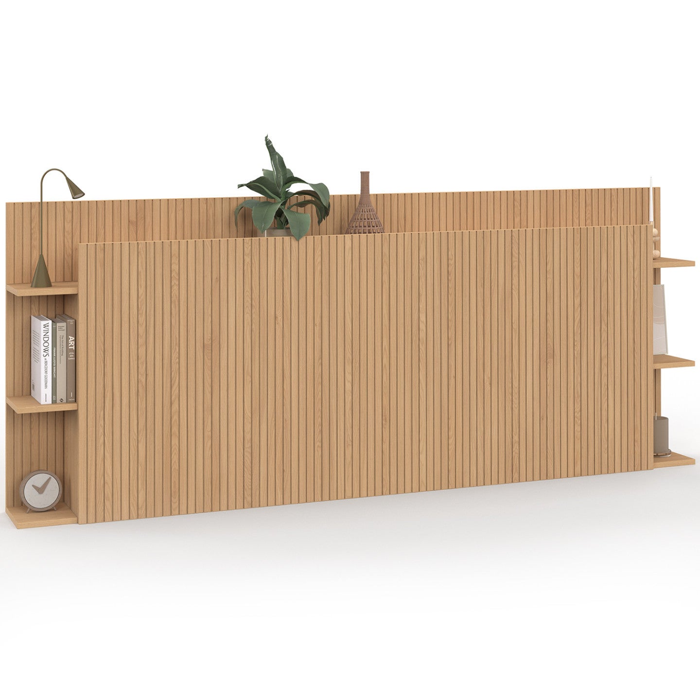 Tête de lit sur pied JULIETTE pour lit 140 et 160 cm avec rangements effet lattes tasseau bois - 2