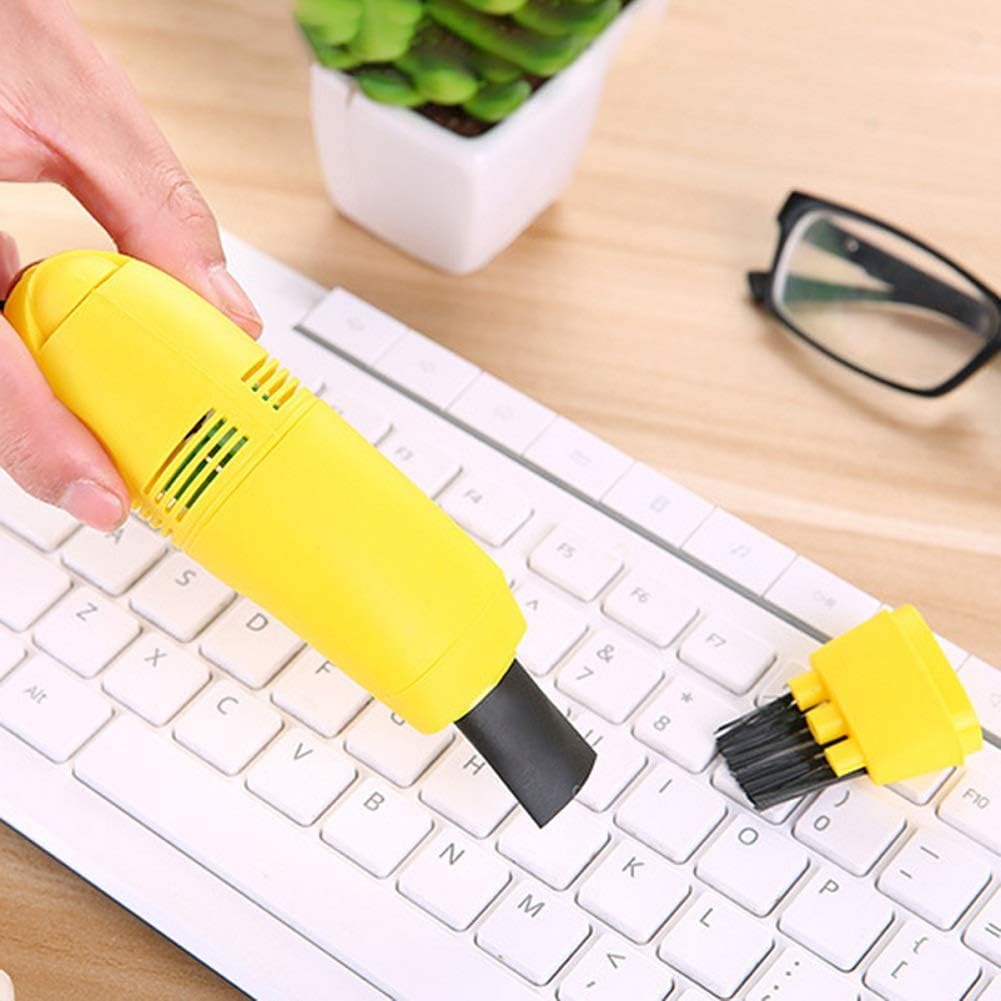 1 mini żółty odkurzacz, środek do czyszczenia klawiatury USB, zestaw do czyszczenia kurzu, ze szczotką, do laptopa