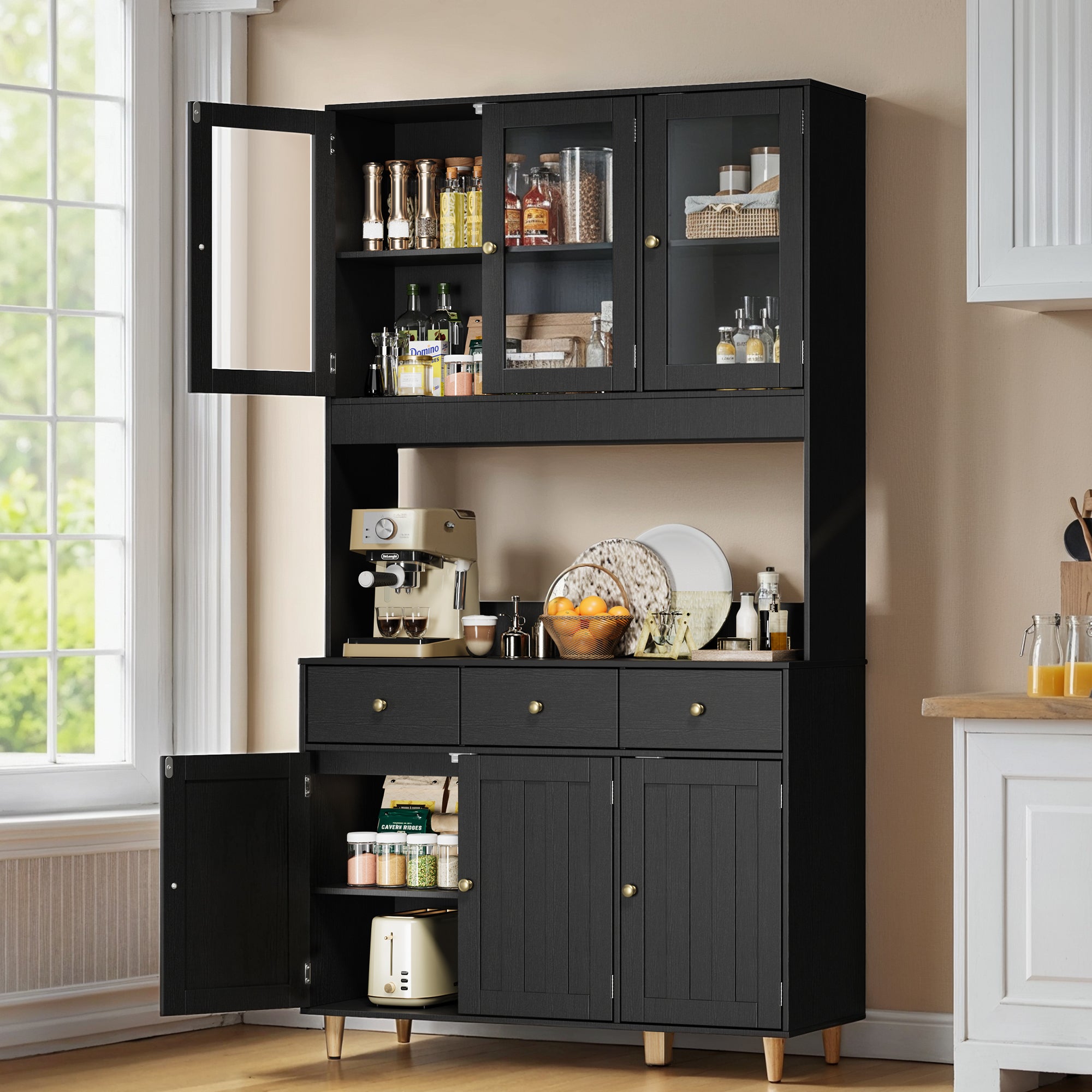 Buffet De Cuisine Noir Buffet Haut avec 3 Tiroirs et 6 Portes - 7