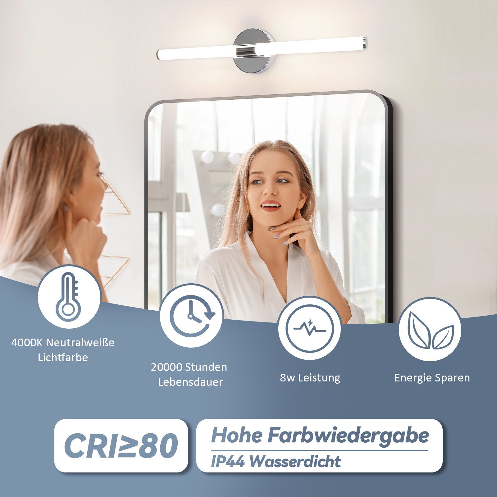 Applique murale de salle de bain NETTLIFE LED - 8W 60CM 4000K IP44 - 5