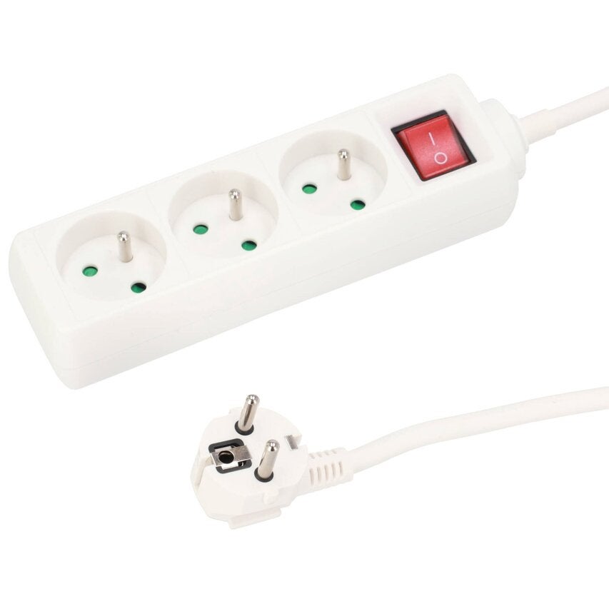 Multiprise filaire/Rallonge domestique portable Logan White 3 prises avec mise à la terre, 5 m avec interrupteur EDO - 3