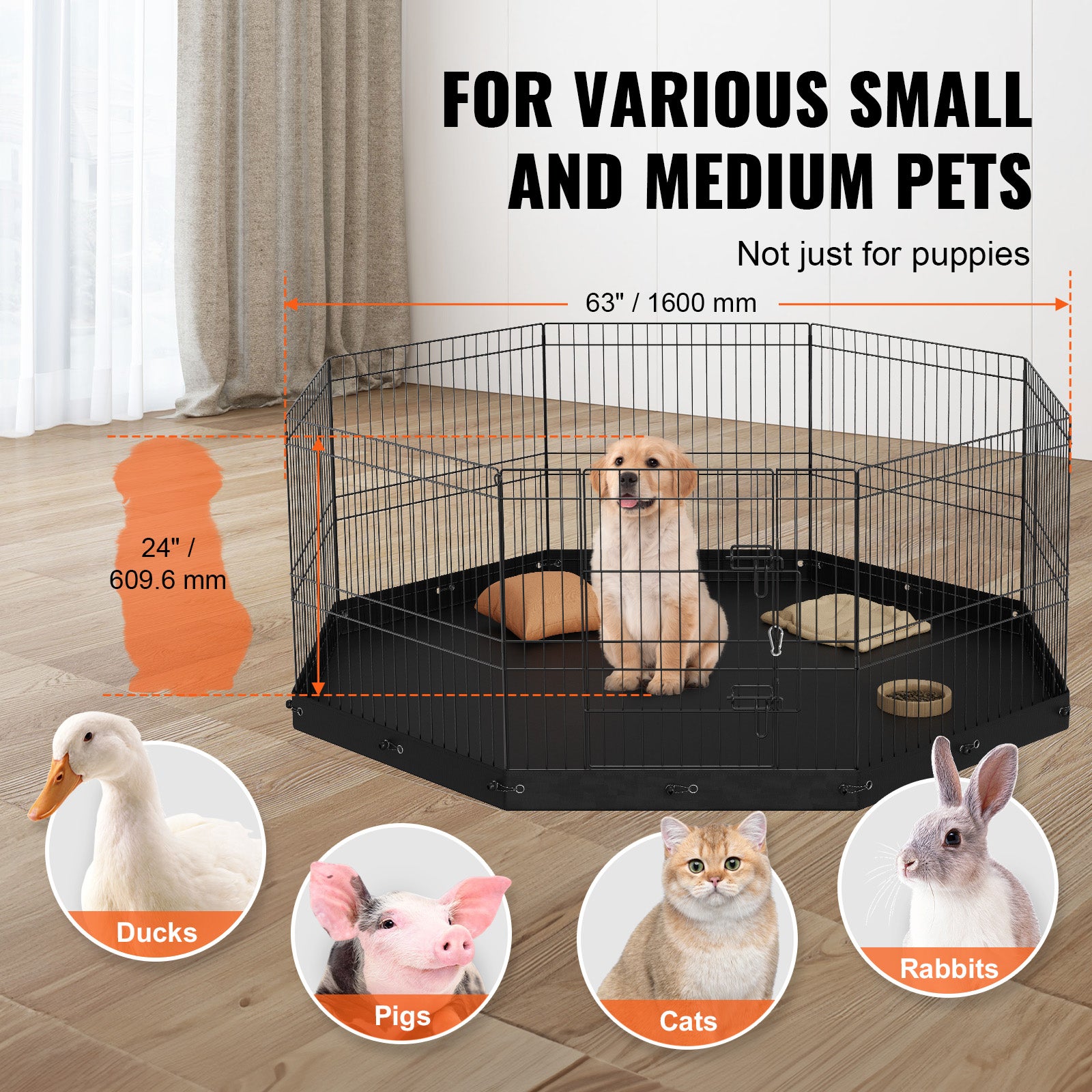 Valla para perros,paquete de SucceBuy 8,valla metálica plegable de 61 cm con almohadilla inferior y estacas,ideal para acampar y para el jardín - 8