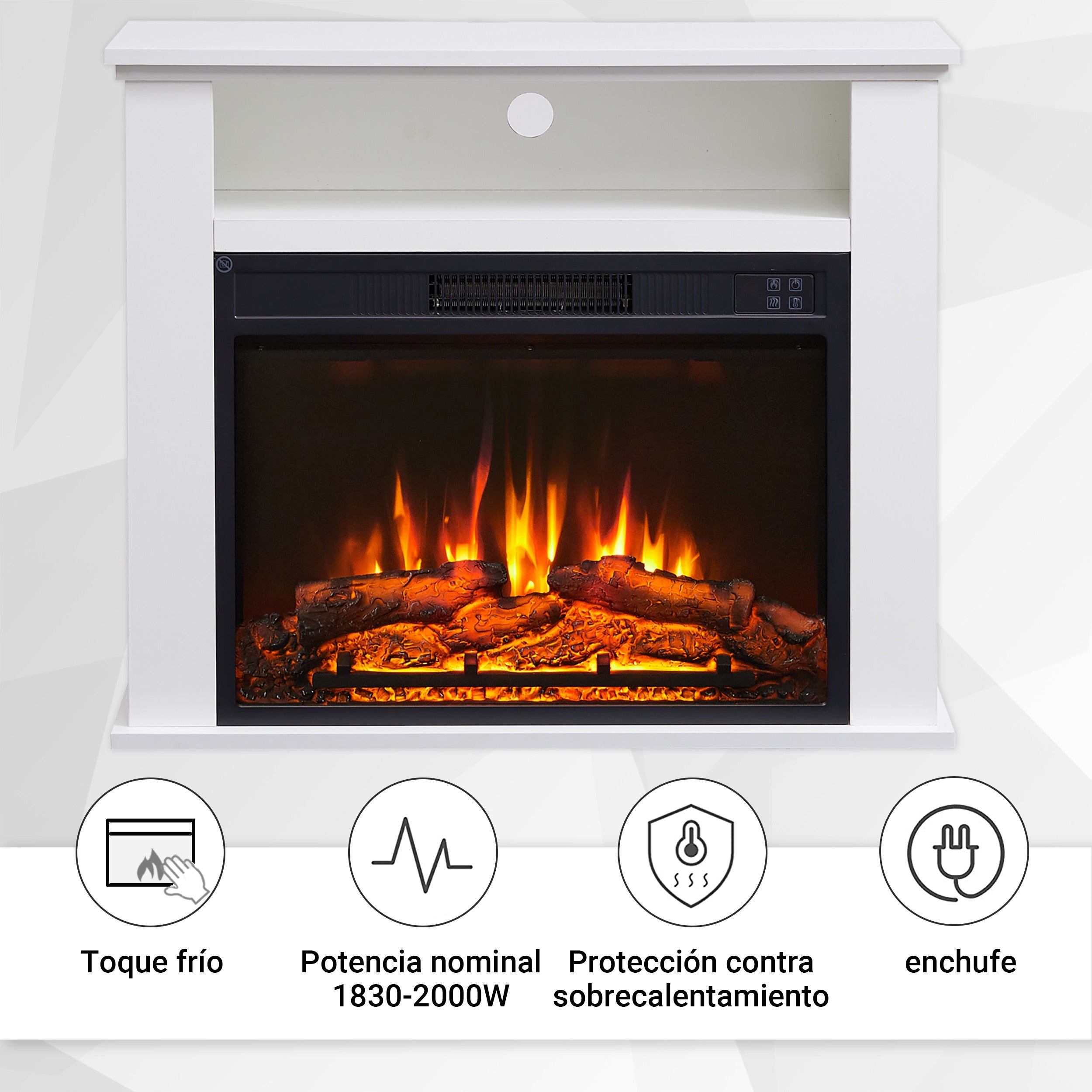 Cheminée électrique BALDERIA Frida - Cheminée sur pied, effet flammes 3D, 2000 W - Blanc - 6