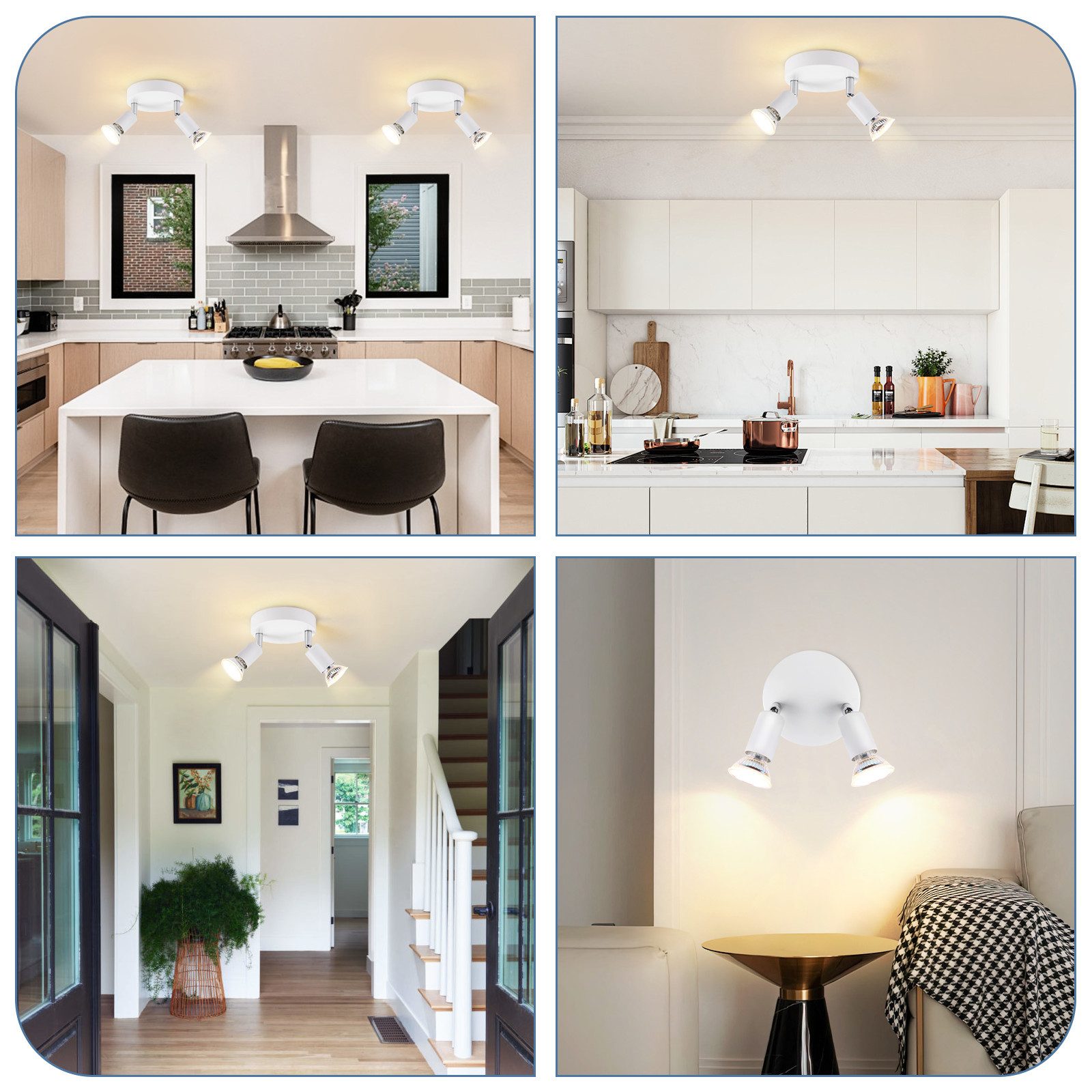 NETTLIFE Plafonnier LED GU10 -2 Spots de Plafond Ronde Moderne Spots de Plafond 350° pour Cuisines Couloir Chambre Salon - sans Ampoule Blanc - 8