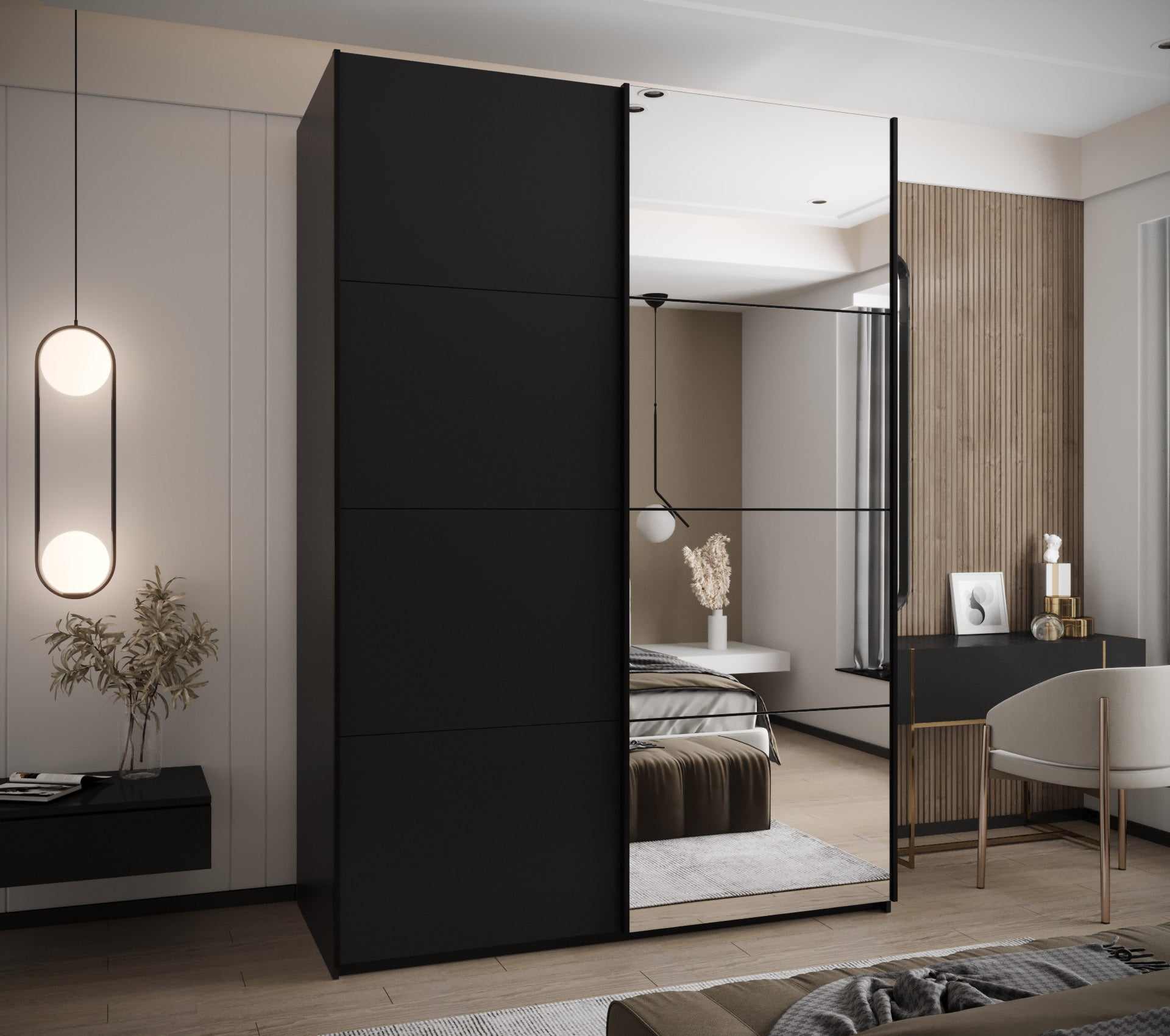 Szafa przesuwna wysoka Lux 3 180 x 64 x 245,5 cm czarny + czarny + u. czarny - Abiks Meble - 2