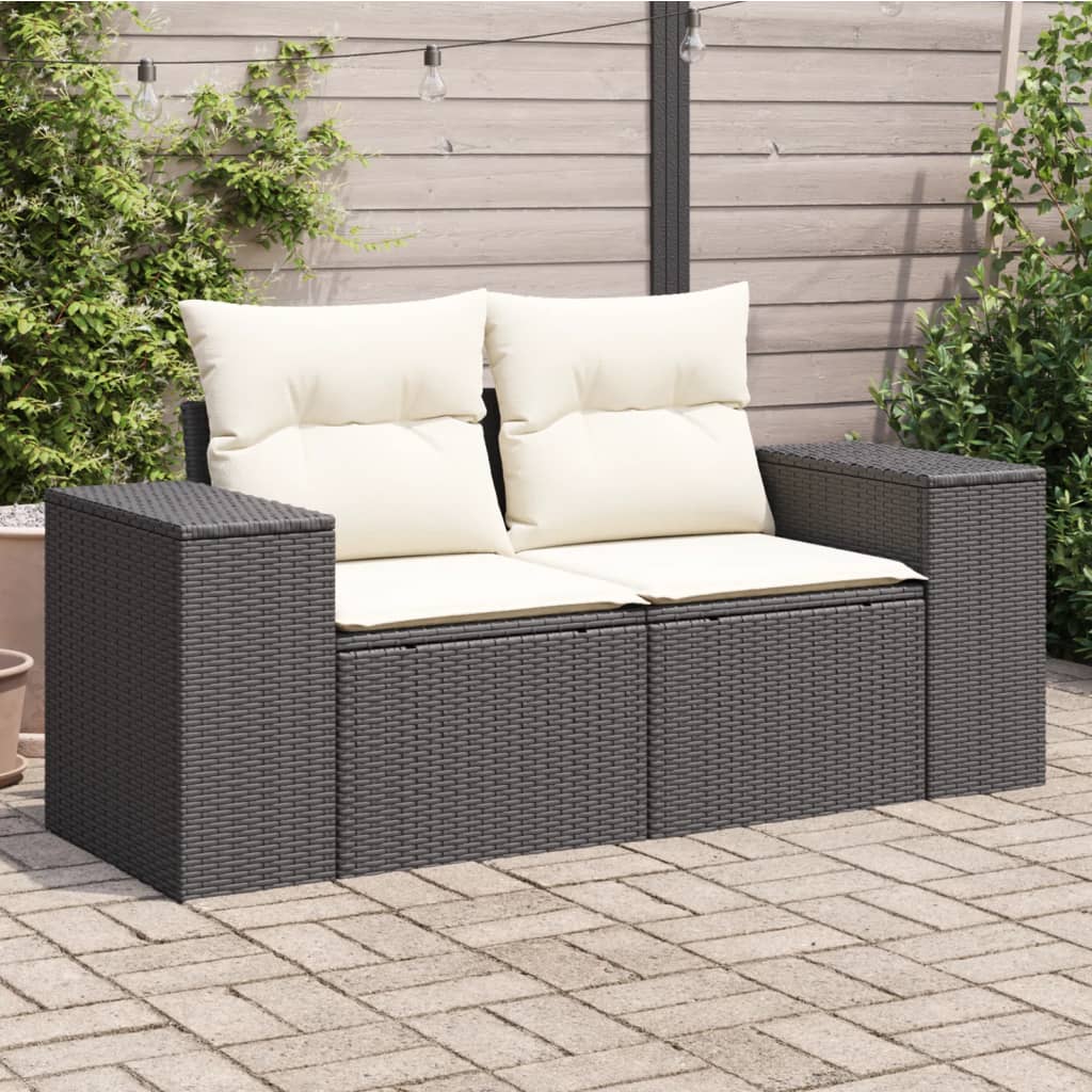 Sofa ogrodowa z poduszkami, 2-osobowa, czarna, polirattan vidaXL