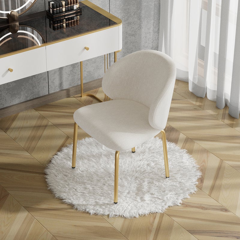 Krzesło do jadalni z podłokietnikami - 47,5 x 56 x 74 cm - Tkanina szenilowa i złote metalowe nogi - Beżowe