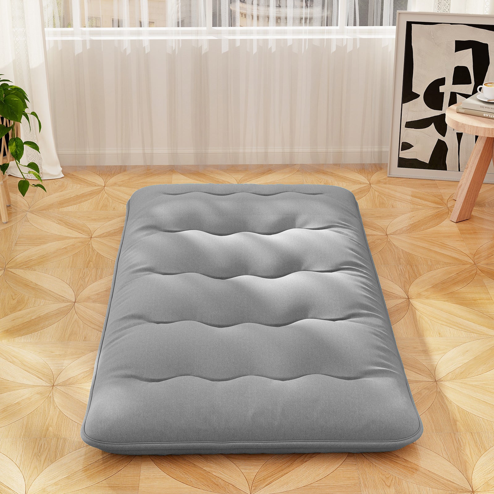 Matelas Futon Portable Pliable, Matelas Futon Japonais 90 x 200 cm, Housse Lavable,d'Invités (Gris) - 8