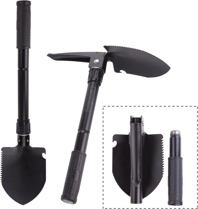 Multi Usage Camping Militaire Pelle Pliante URPRO Avec Pioche - Acier Carbone, Lame Dentelée, Pour Camping, Survie, Jardinage Pelle A Neige