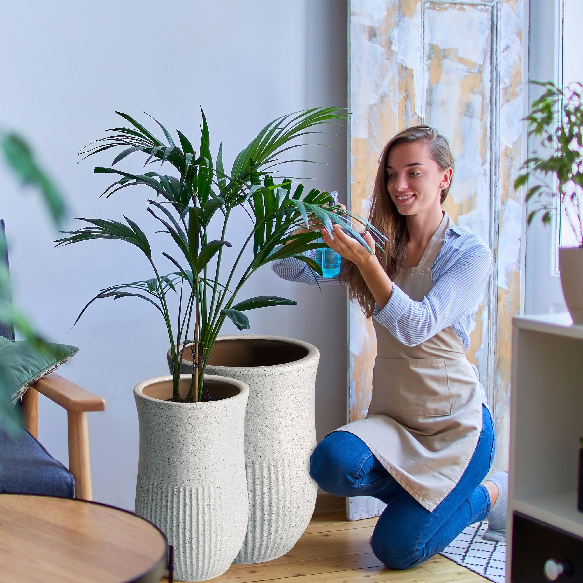 Lot de 2 Pots de Fleurs en Céramique - Diamètre : 23 cm - Diamètre : 31 cm - Blanc - Terrazzo - Pot de Fleurs en Céramique - KOTARBAU - 9