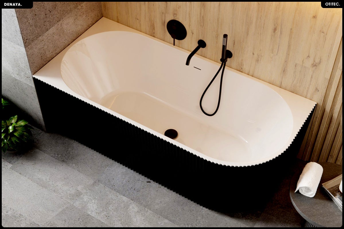 Bañera asimétrica - 150 x 75 cm - Izquierda - Con sifón Cromado - Patas - INCLUIDAS - DENAYA - 3