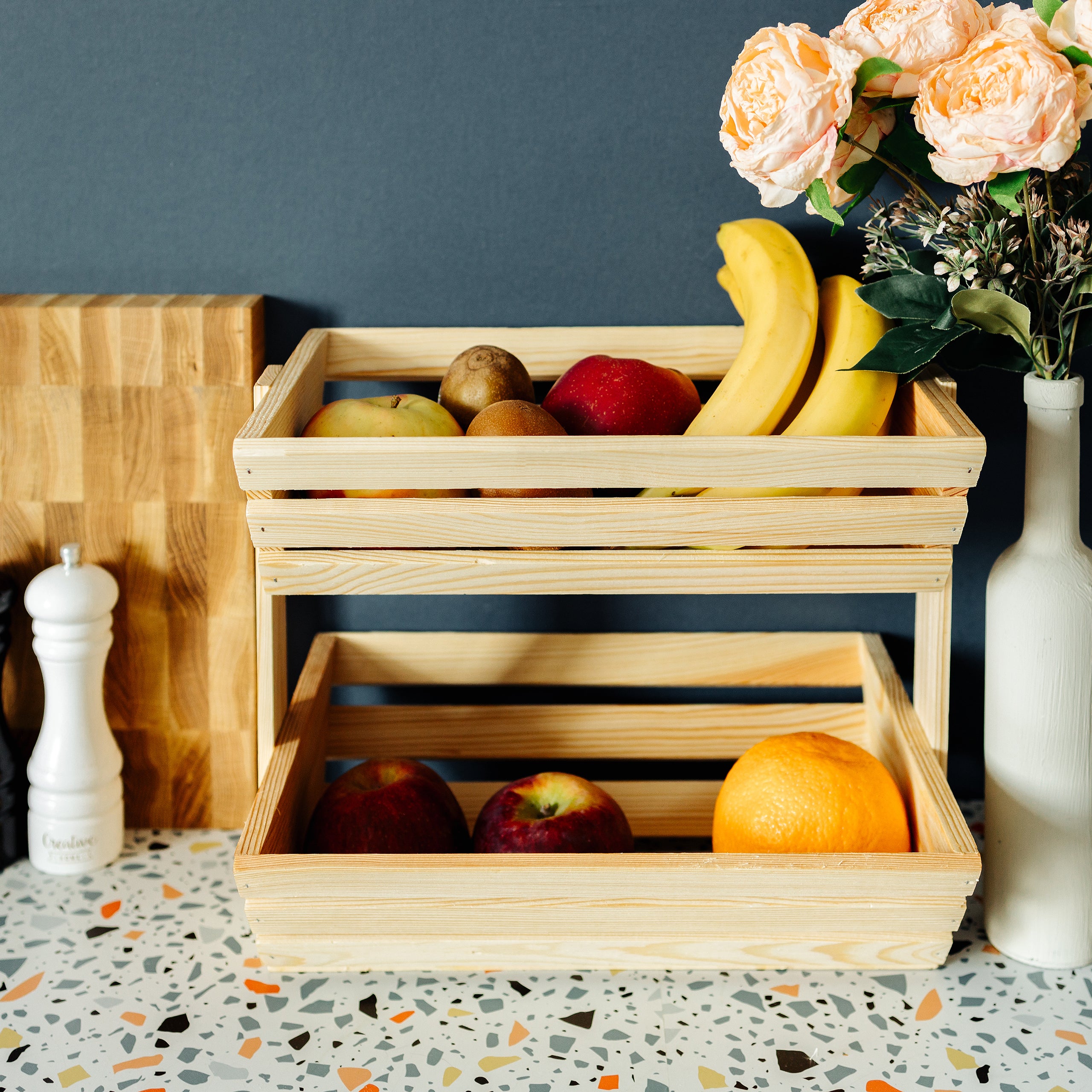 Cesto Di Frutta In Legno Pieghevole A Forma Di Ananas - Porta Pane E Verdura Per Cucina, 30x27 Cm - 2