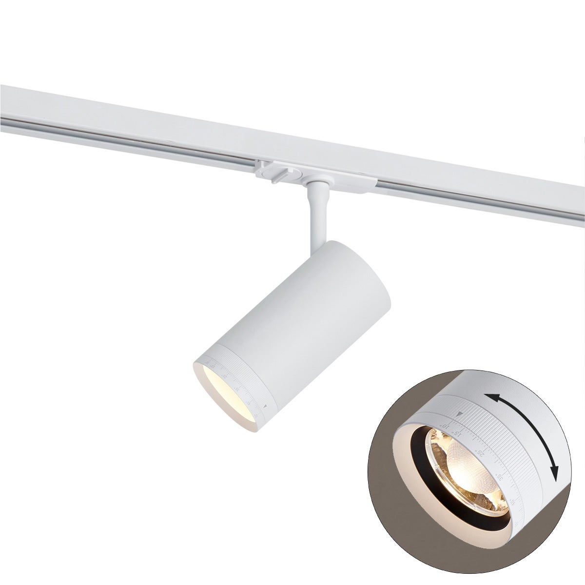 Nowoczesny reflektor biały do systemu szynowego 1-fazowego z diodą LED, obrotowy i przechylny - Iconic Zoom