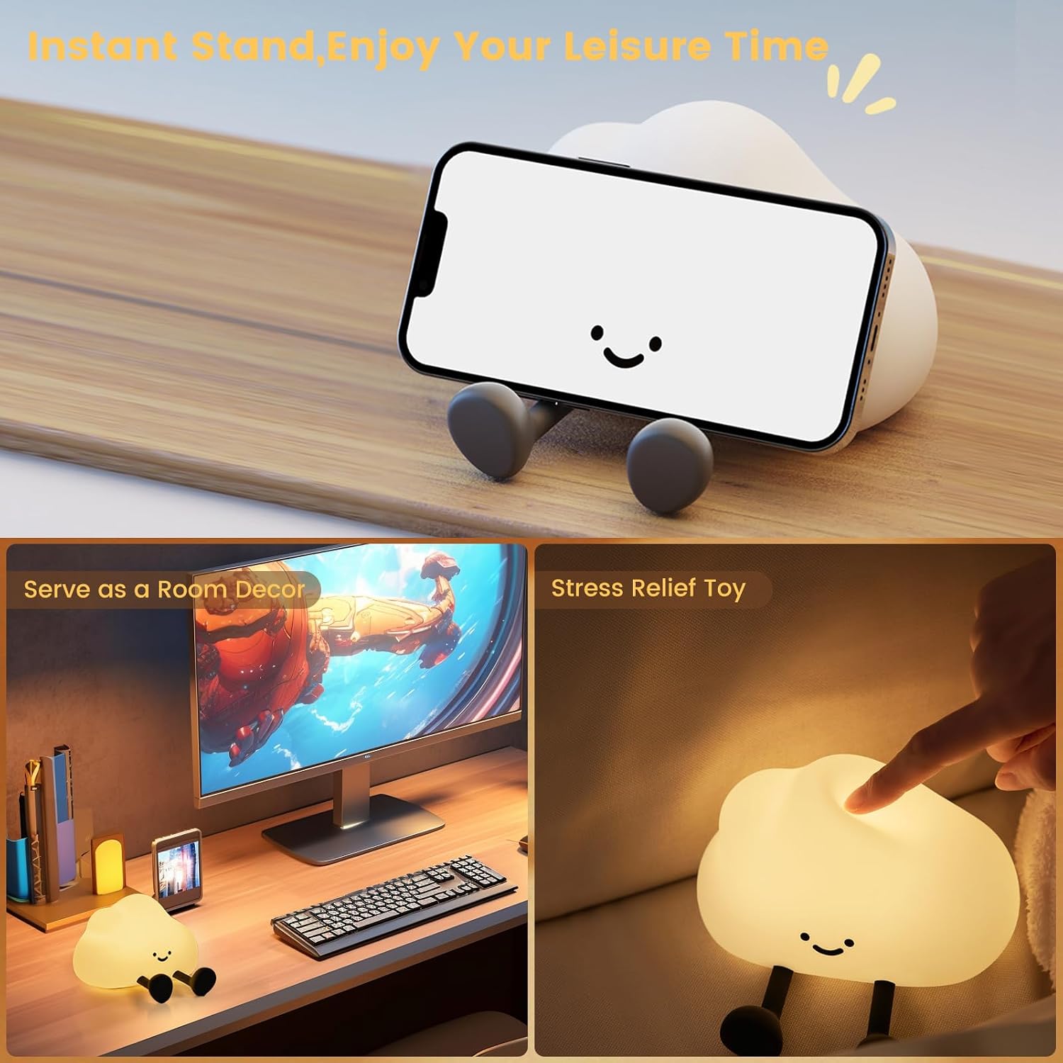 Silikonowa lampka nocna w kształcie chmurki, ściemnialna lampka LED z funkcją dotyku, lampka nocna ładowana przez USB, miękka lampka do pokoju dzieci - 4