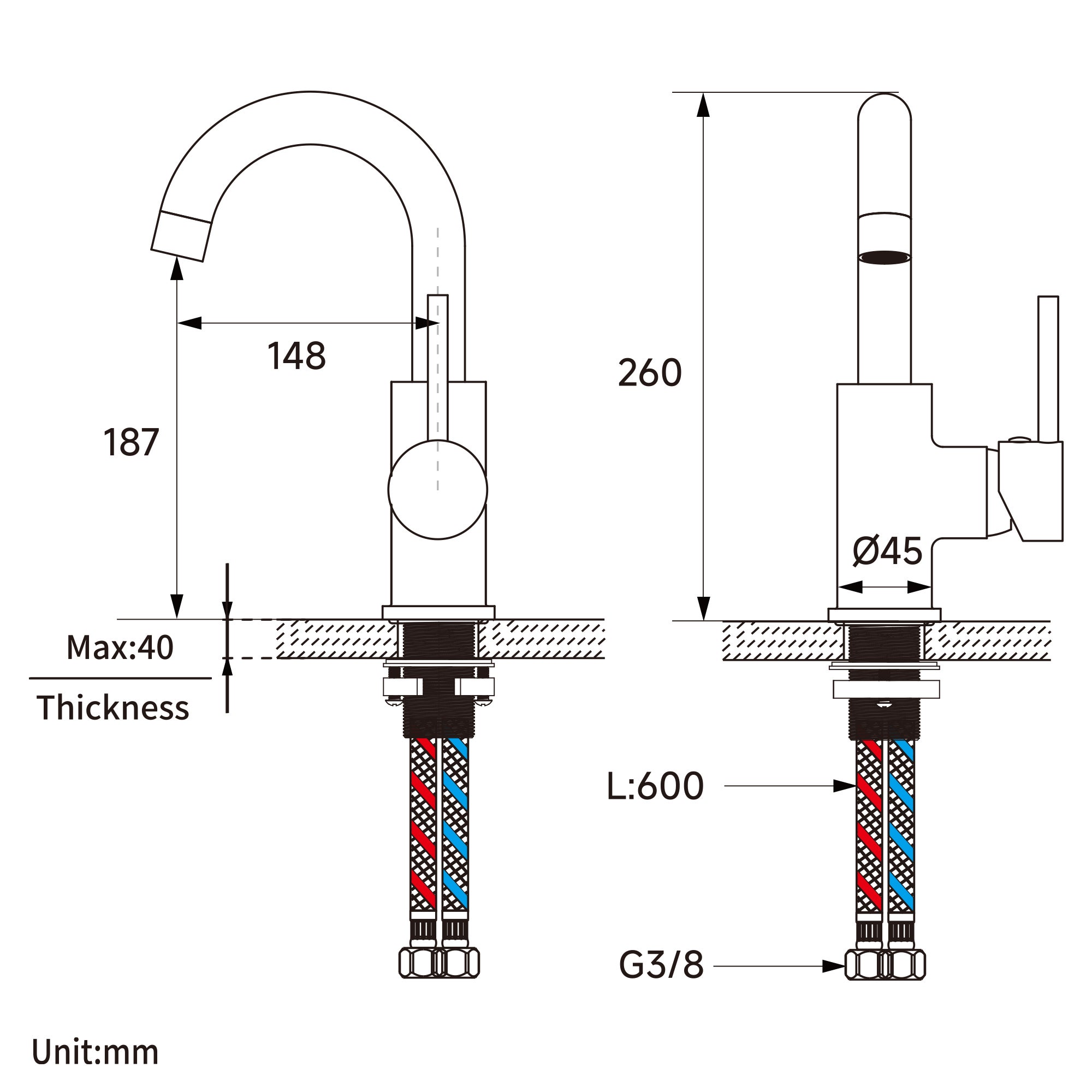 AuraLum Max Robinet Lavabo Mitigeur cuisine Robinet Chrome de salle de bain Rotation à 360° Mitigeur Salle Bain en Acier inoxydable 260mm - 8