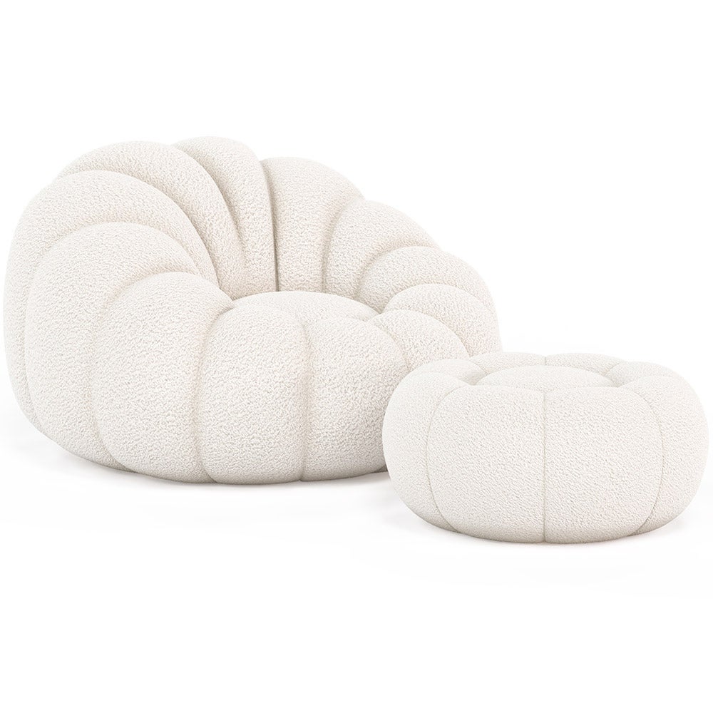 Fauteuil Pouf en bouclette fausse fourrure Tapissée - Boucles Blanches - Calera Blanc - 6