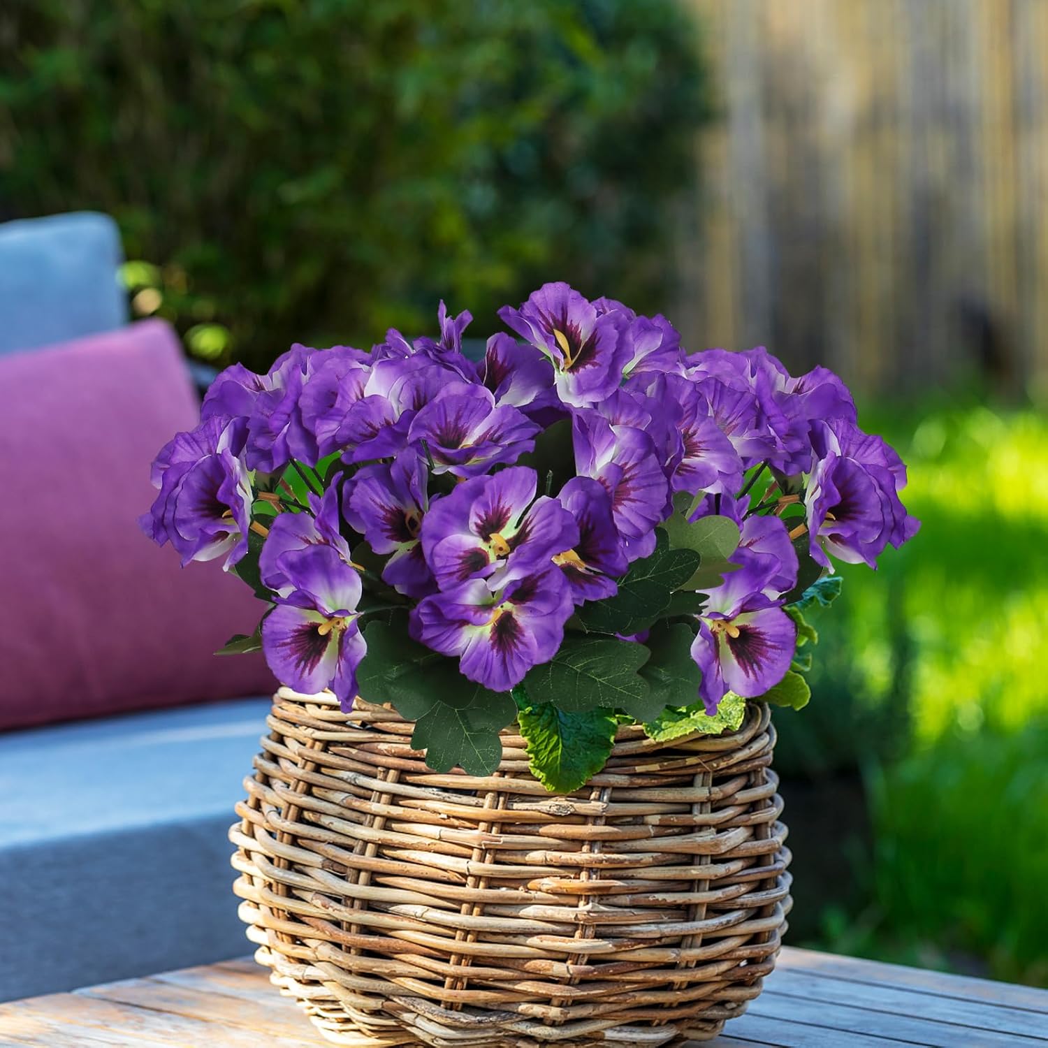 10 Flores Artificiales para Exterior - Resistentes a los Rayos UV e Impermeables, para Balcón, Ventana, Decoración de Boda, Color Morado - 4