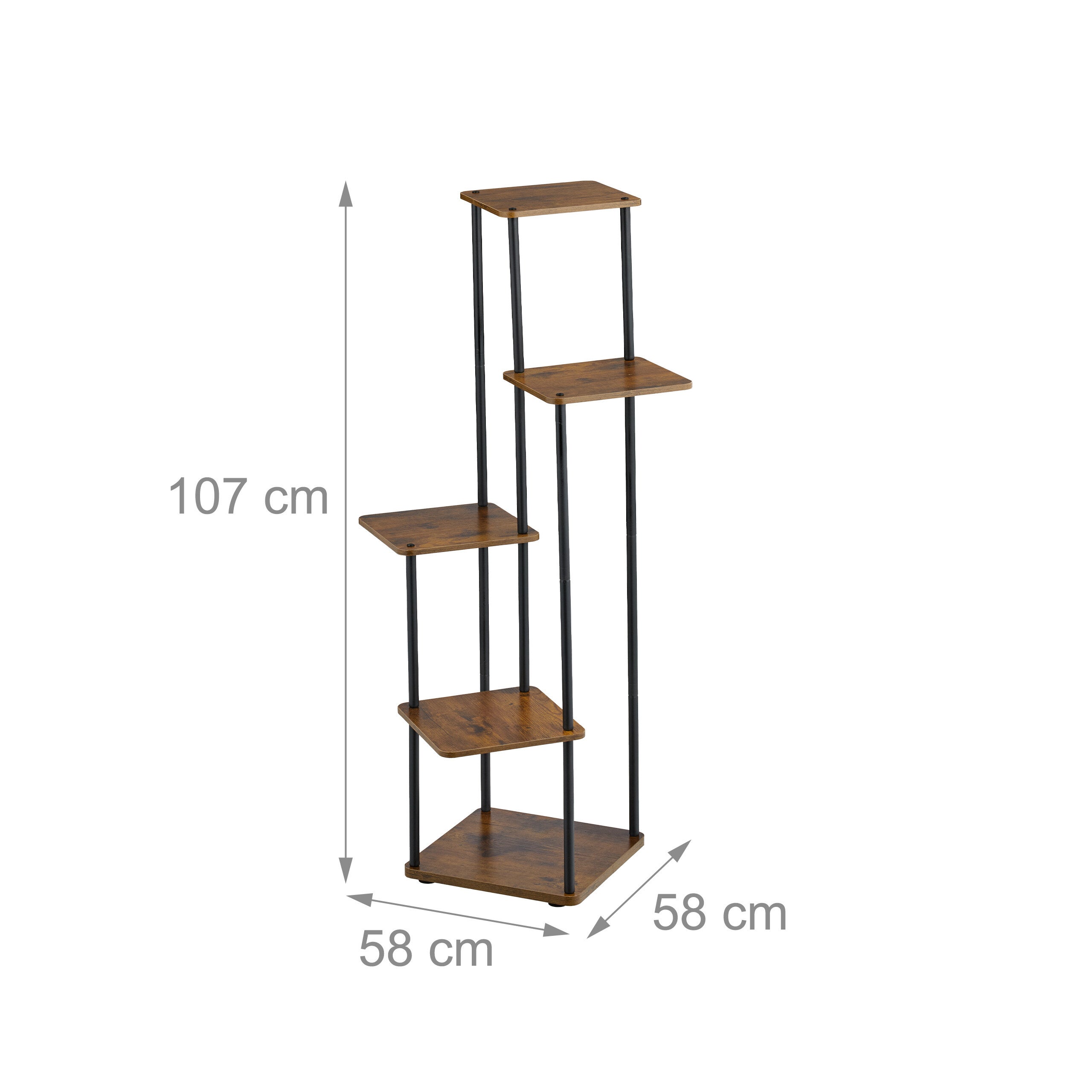 Étagère pour plantes à 5 niveaux pentagonaux, en fer et MDF, 107 x 58 x 58 cm, d'intérieur, Industrial noir, Relaxdays - 4