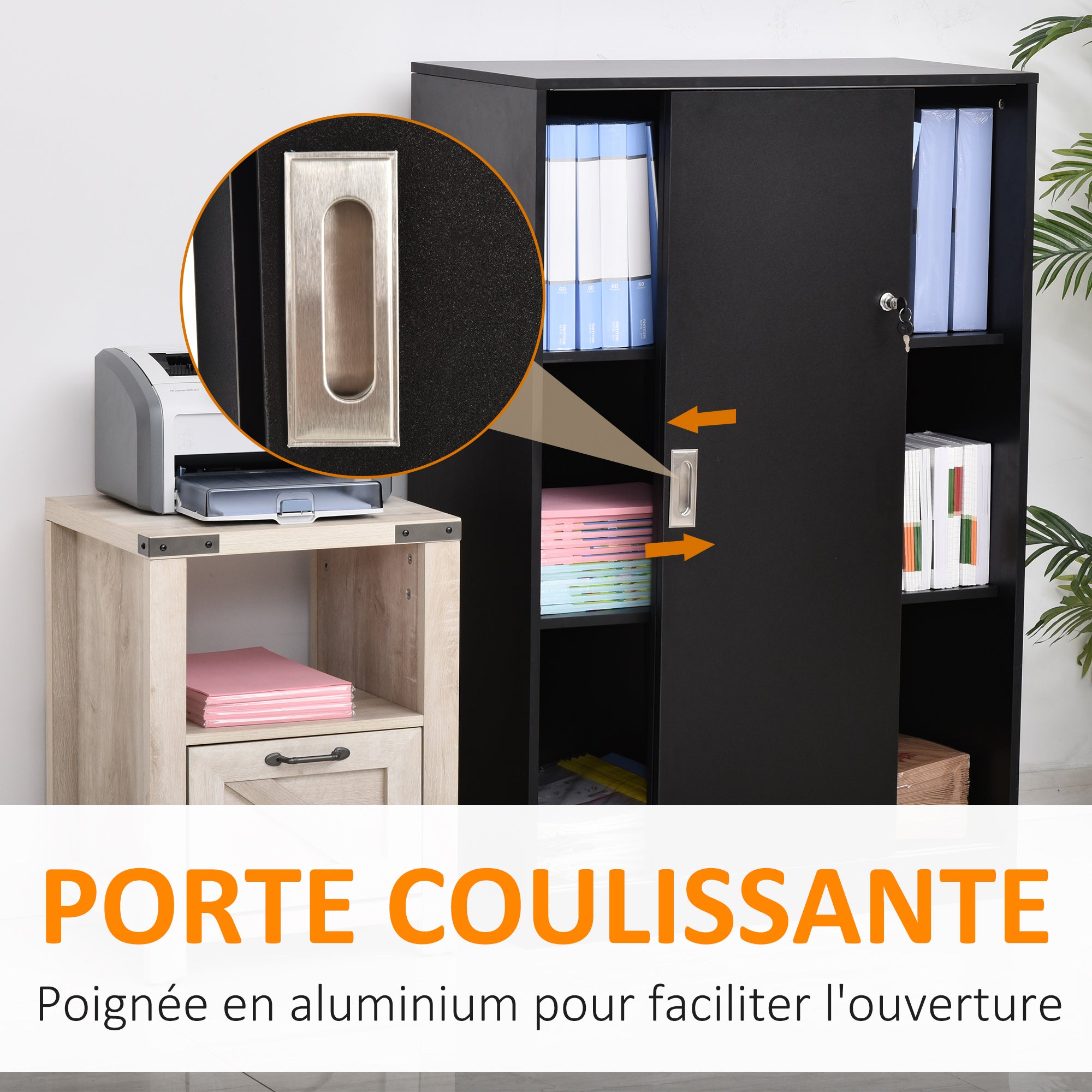 Armoire de bureau aggloméré 2 portes coulissantes HOMCOM noir - 5